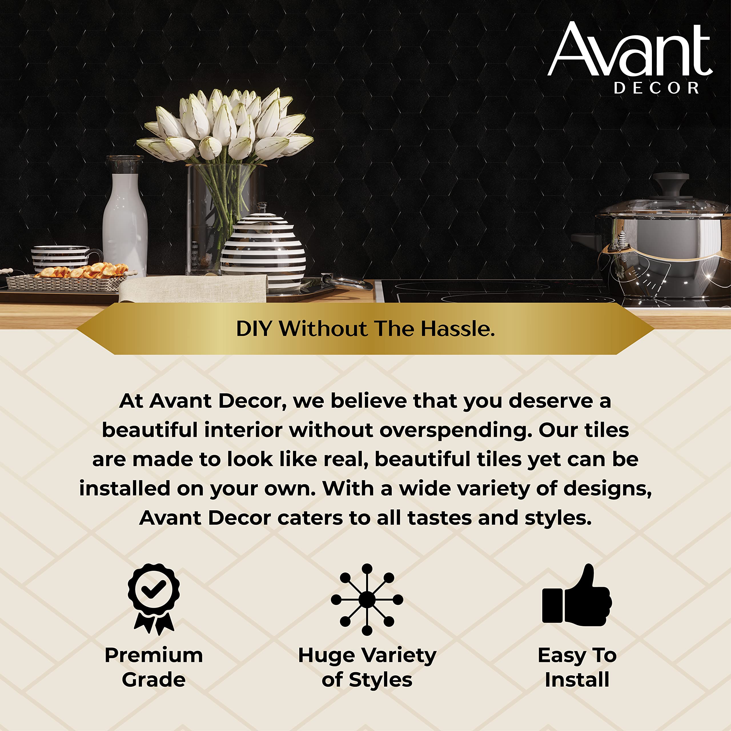 Avant Decor 8-Pack Stone Composite Subway Tiles - Peel & Stick Kitchen Backsplash for Easy DIY