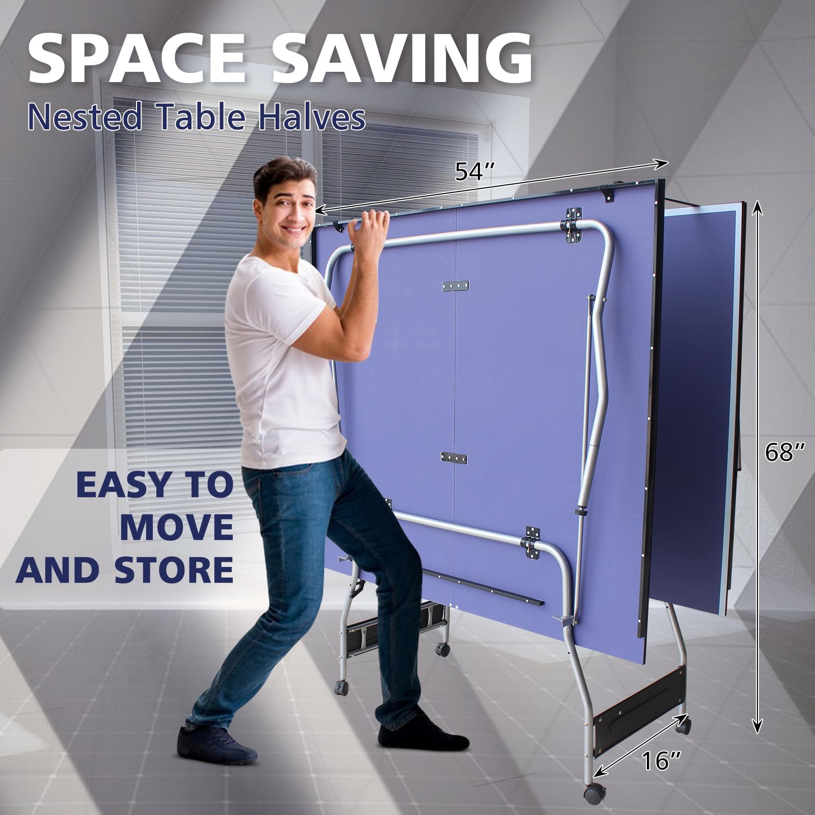 8×4 FT Foldable & Portable Ping Pong Table Set with 2 Paddles, 3 Balls & Net - Indoor/Outdoor Table Tennis for Backyard, Game Room & Family Fun