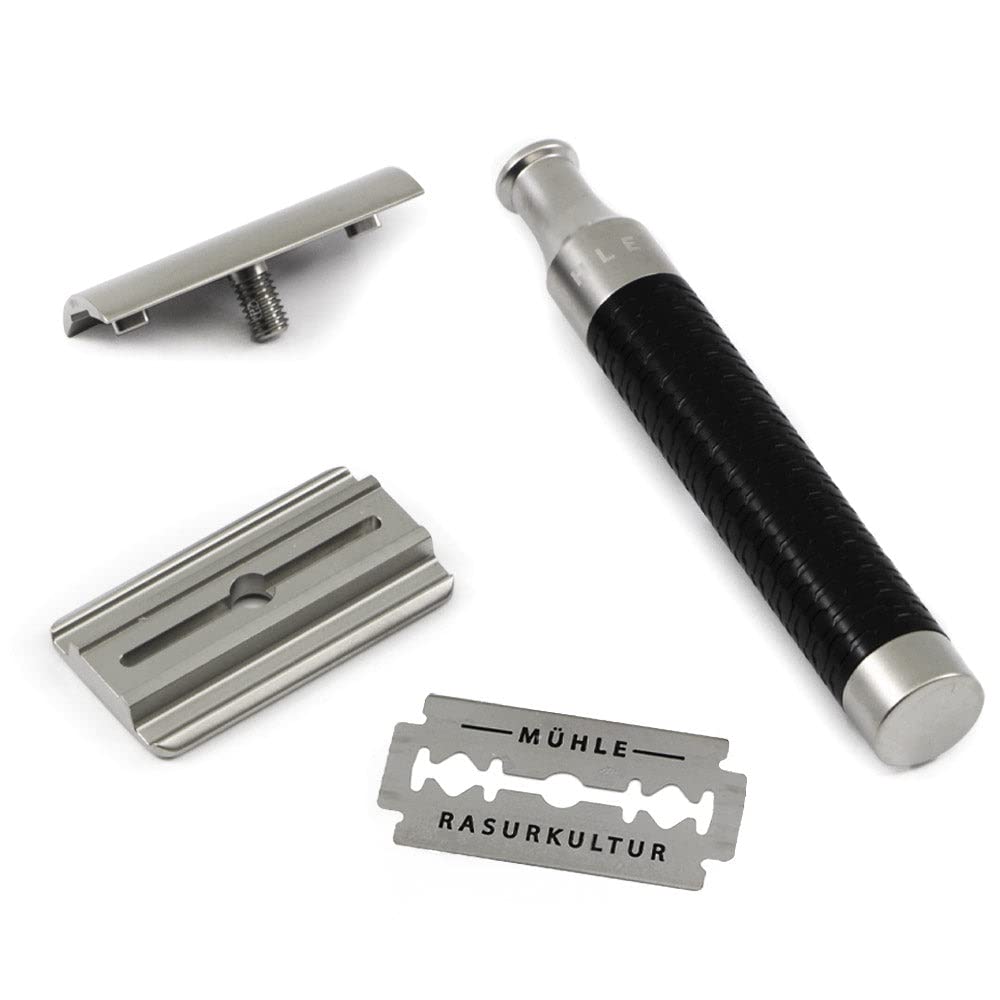 MÜHLE Rocca Stainless Steel Black Safety Razor for Men - Premium Double Edge Razor with Ergonomic Handle - Perfect for Wet Shaving & Travel Grooming Kit
