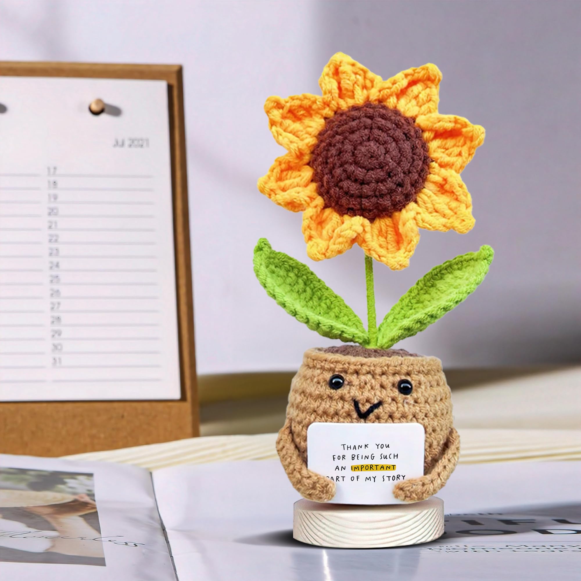 Gossby Handmade Sunflower Crochet Doll with Card - Gift for Coworker, Friend, Teacher - Perfect for Christmas & Birthdays