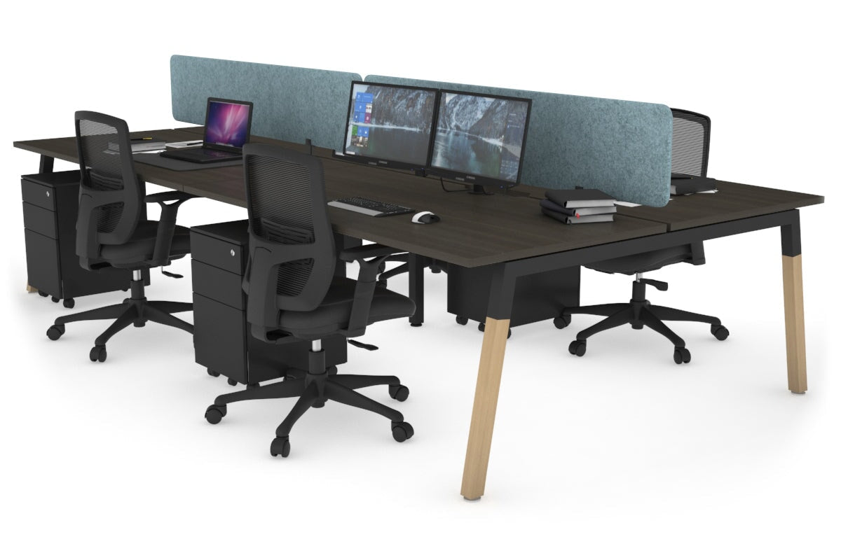 4-Person Office Workstation with Quadro A Legs & Wood Cross Beam - 1200L x 800W Desk with Cable Management Scallop | Perfect for Collaborative Workspaces & Home Offices