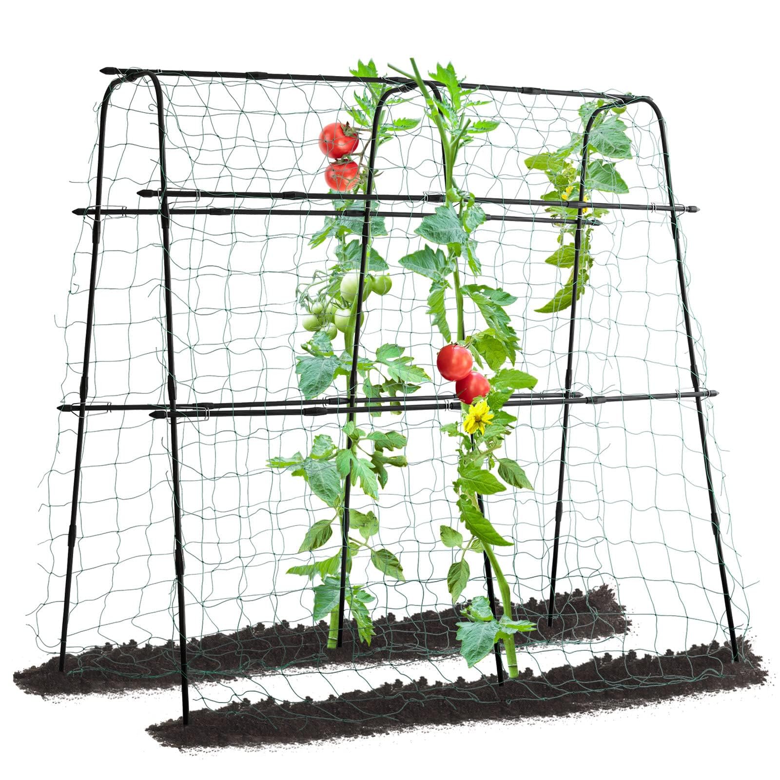 5ft Tall Black Metal Garden Cucumber Trellis - A-Frame Arch Plant Support for Climbing Plants, Tomatoes, Grapes, Squash & Vegetables - Perfect for Outdoor Raised Beds & Vertical Gardening