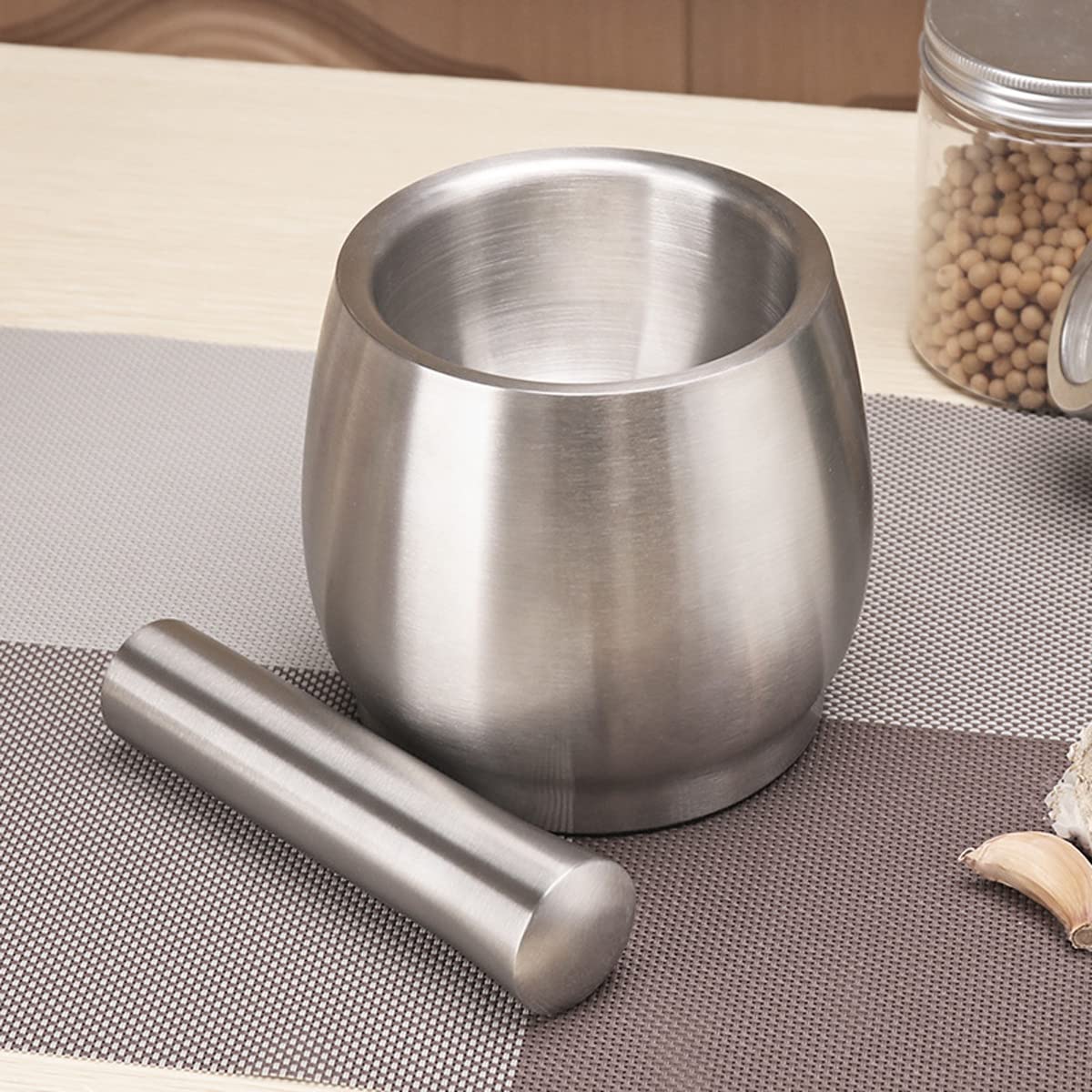 Premium Stainless Steel Mortar and Pestle Set - Manual Food Processor for Grinding Herbs, Spices, Wet & Dry Ingredients - Large Kitchen Tool with Lid for Cooking, Baking & Herbal Medicine Preparation