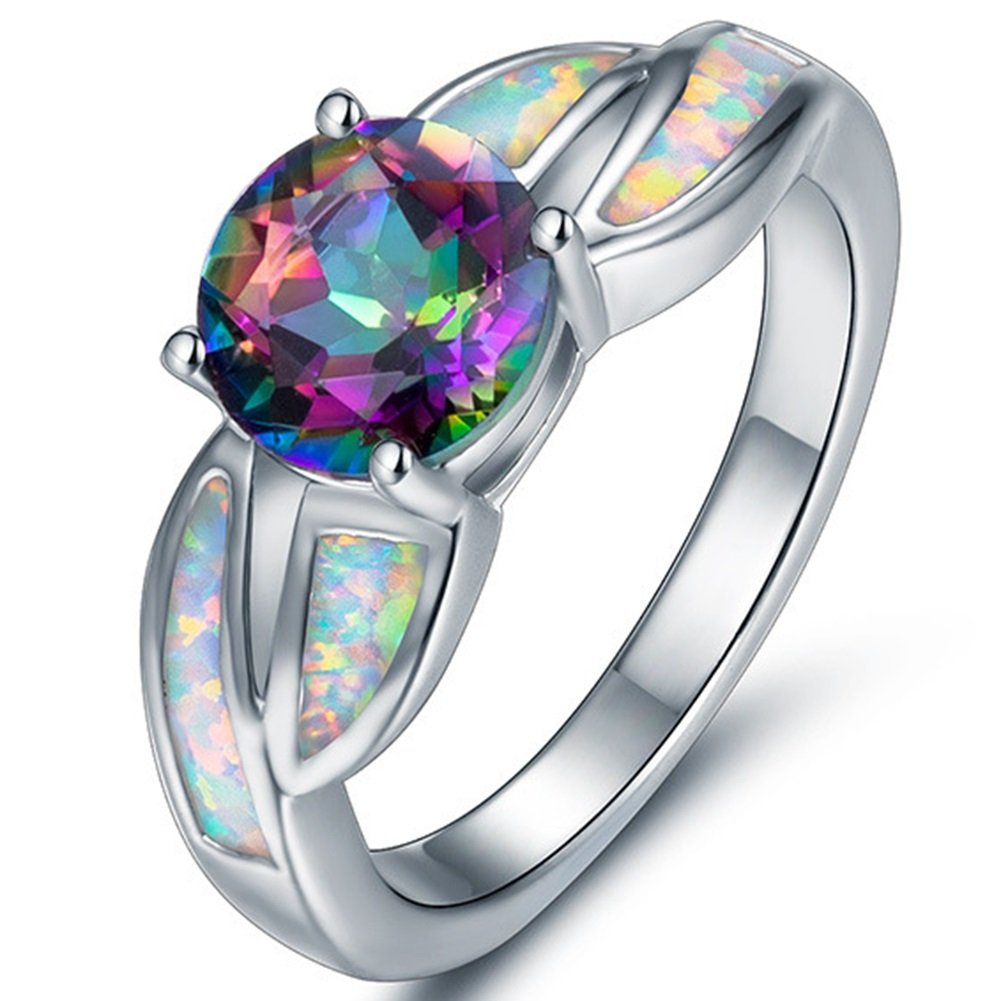 Jude Jewelers Rhodium Plated Fire Opal Cubic Zircon Ring for Women - Wedding, Engagement, Anniversary Gift for Her