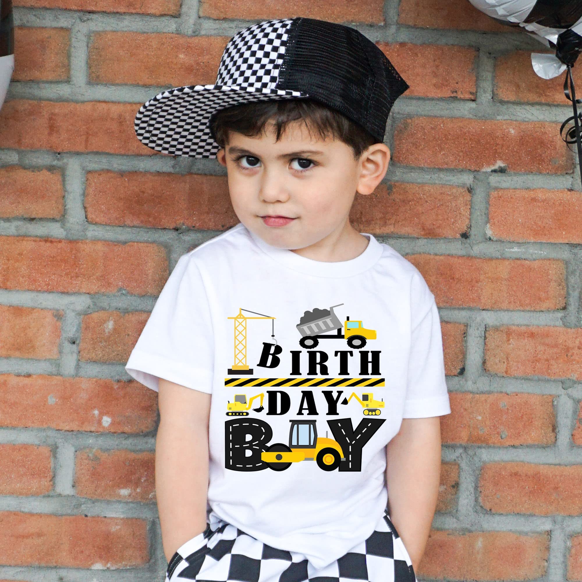 Digger Construction Birthday Shirt for Toddlers - Dump Truck & Construction Trucks Theme Outfit for 2 Year Old Boys - Yellow Digger Party Wear for Construction Site Birthday Celebration | Perfect for Digger-Themed Parties & Construction Lover Kids