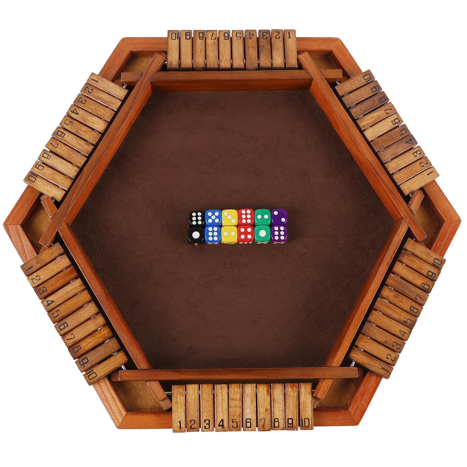 Juegoal Wooden Shut The Box Dice Game for 1-6 Players - Classic Family Board Game with 12 Dice for Kids & Adults | Portable Travel, Classroom, Home Party & Pub Entertainment