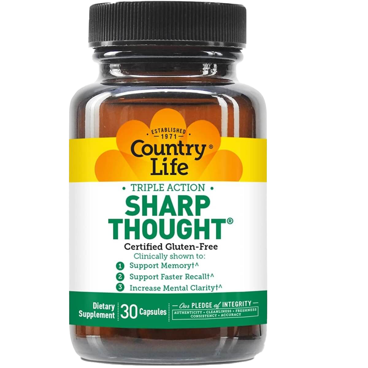 Country Life Sharp Thought Brain Support Supplement - 30 Capsules for Memory, Focus & Cognitive Health - Ideal for Students, Professionals & Seniors