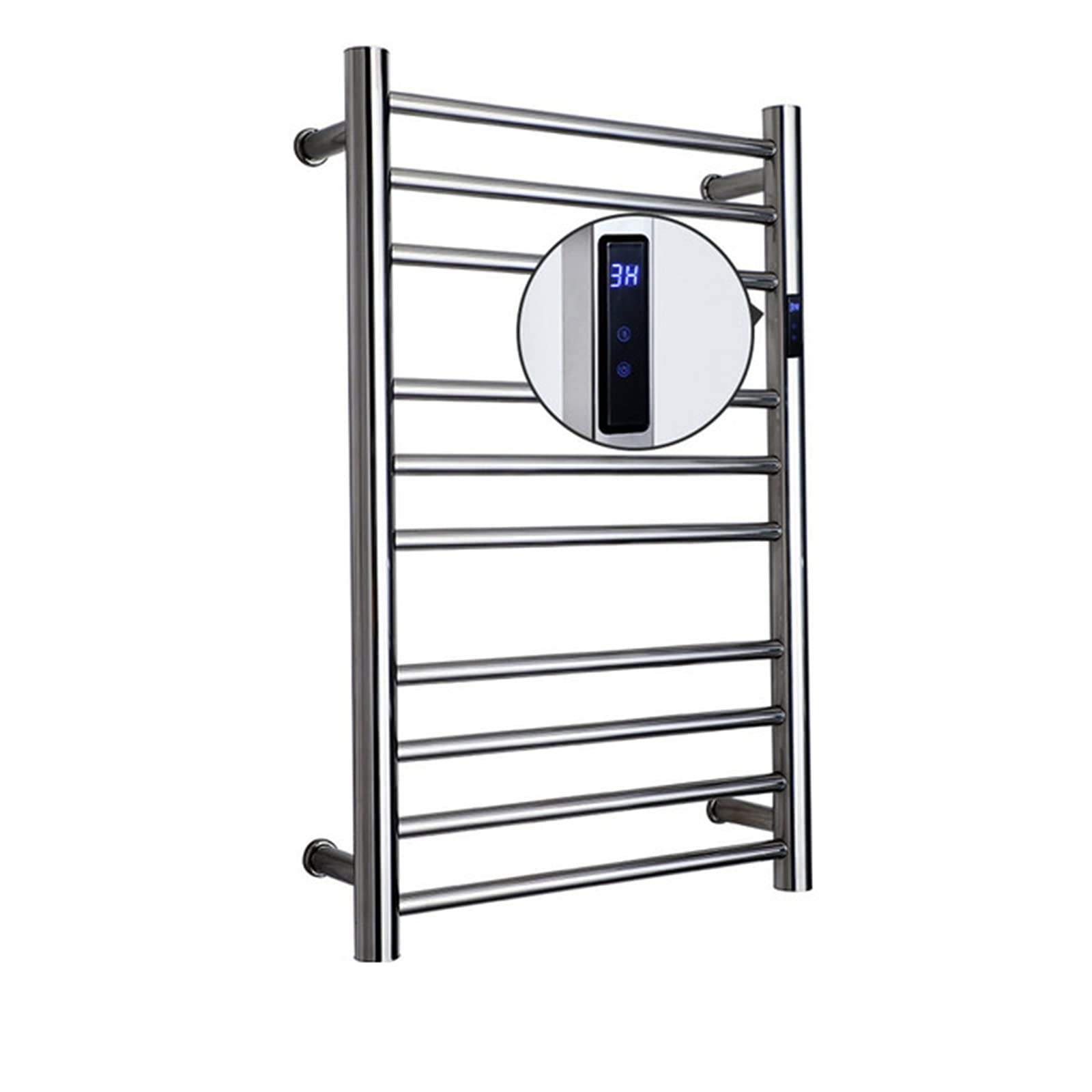 APUM Electric Heated Towel Warmer - 304 Stainless Steel Wall Mounted Bathroom Radiator with Timer, 88W Energy Efficient Hardwired Towel Rack for Spa, Luxury Hotels & Home Use (Round Design)