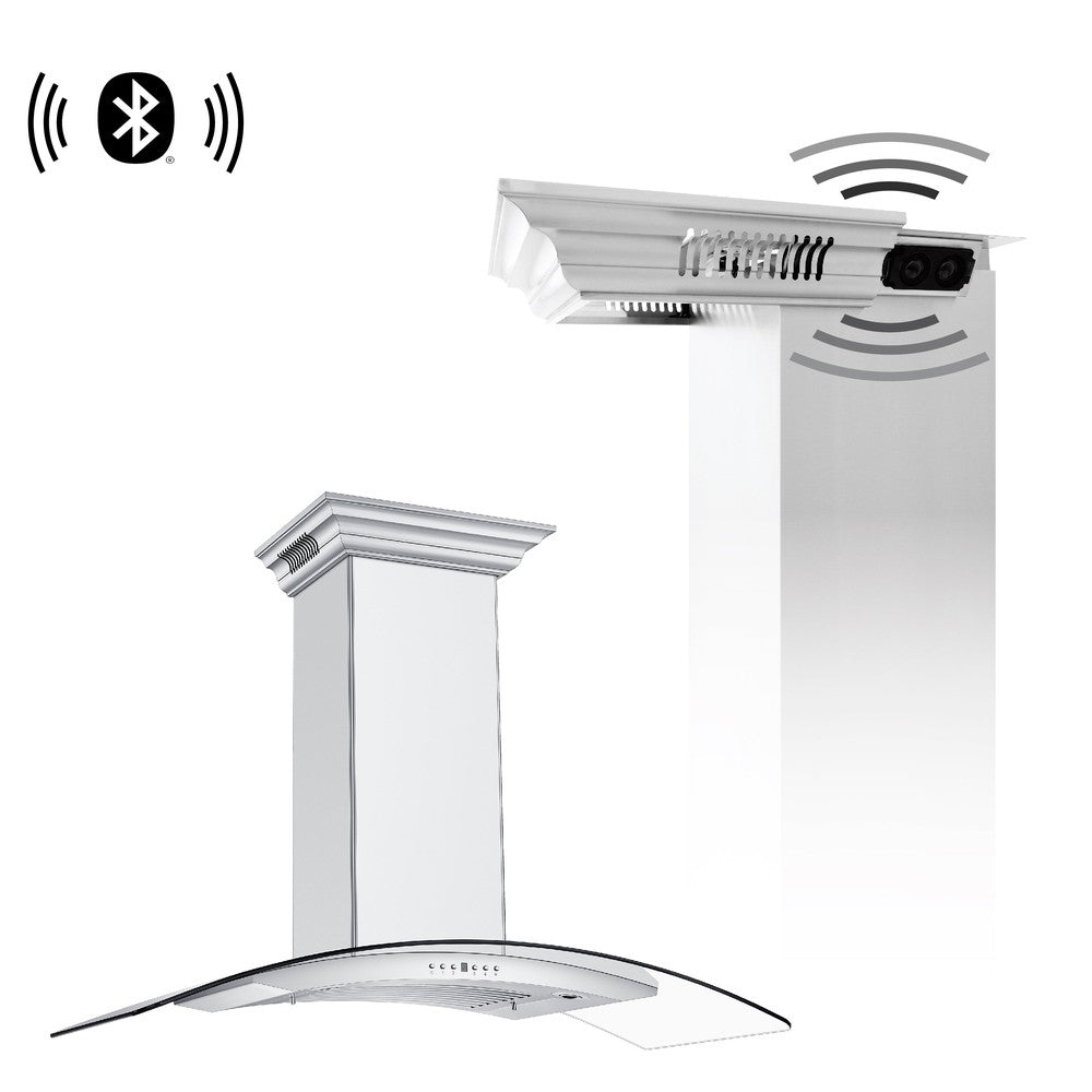ZLINE KN4CRN BT Stainless Steel Wall Mount Range Hood with Ducted Ventilation & Built-in CrownSound Bluetooth Speakers - Perfect for Modern Kitchens & Open-Concept Living Spaces