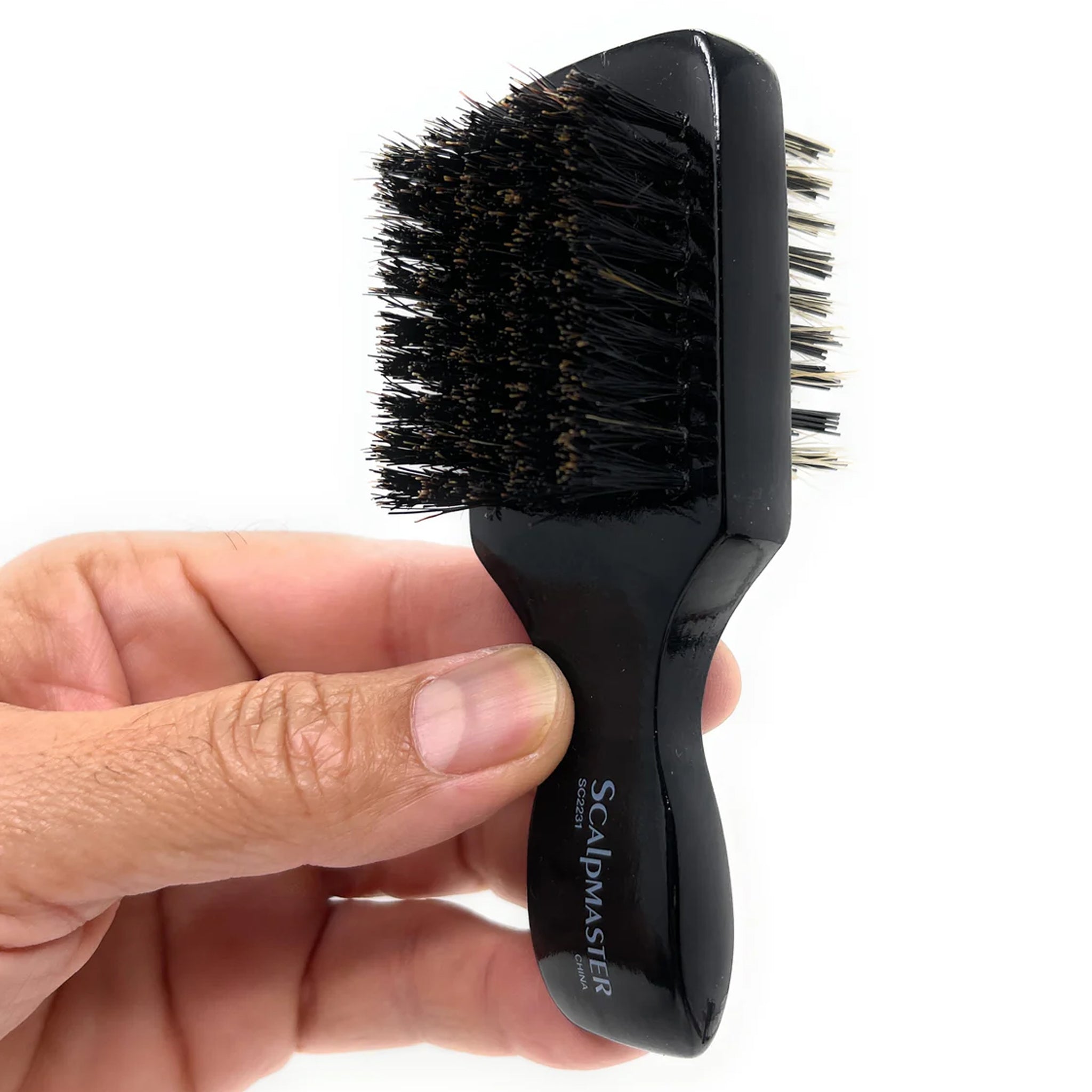 Scalpmaster 2-Sided Mini Club Brush - 5 Rows 100% Natural Boar Bristles for Beard & Hair Styling - Perfect for Travel & Daily Grooming (1 Piece)