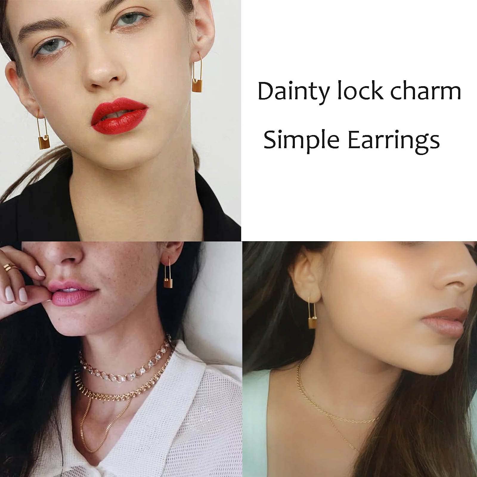 Boho Lock Hoop Earrings for Women - Gold Safety Pin Huggie Earrings with Personalized Padlock Charm | Trendy Jewelry Gift for Girls & Teens | Perfect for Parties, Date Nights & Everyday Wear