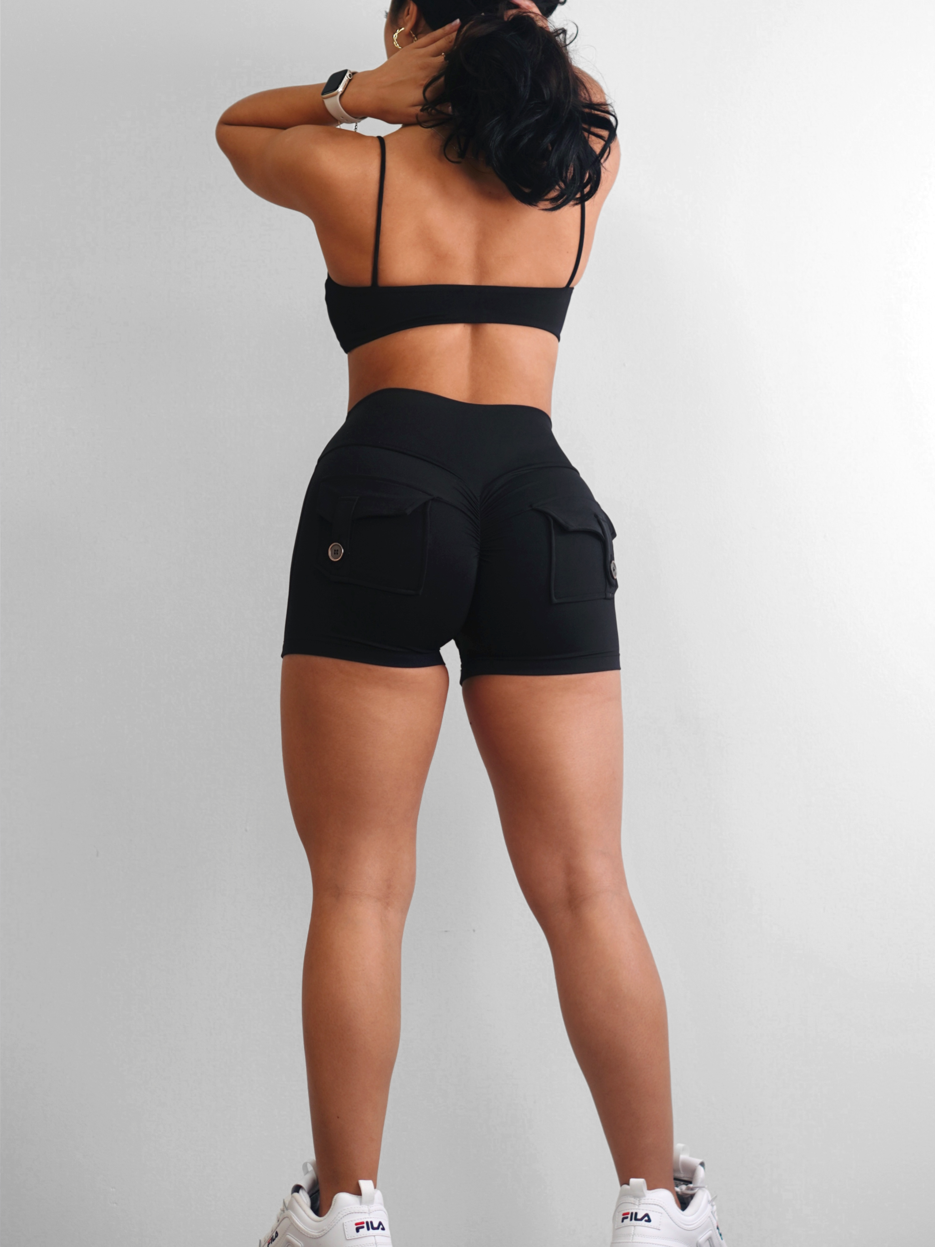 Booty Pocket Scrunch Shorts for Women - High Waisted Gym Workout Shorts with Pockets (Black) | Perfect for Yoga, Running, Fitness & Lounge Wear