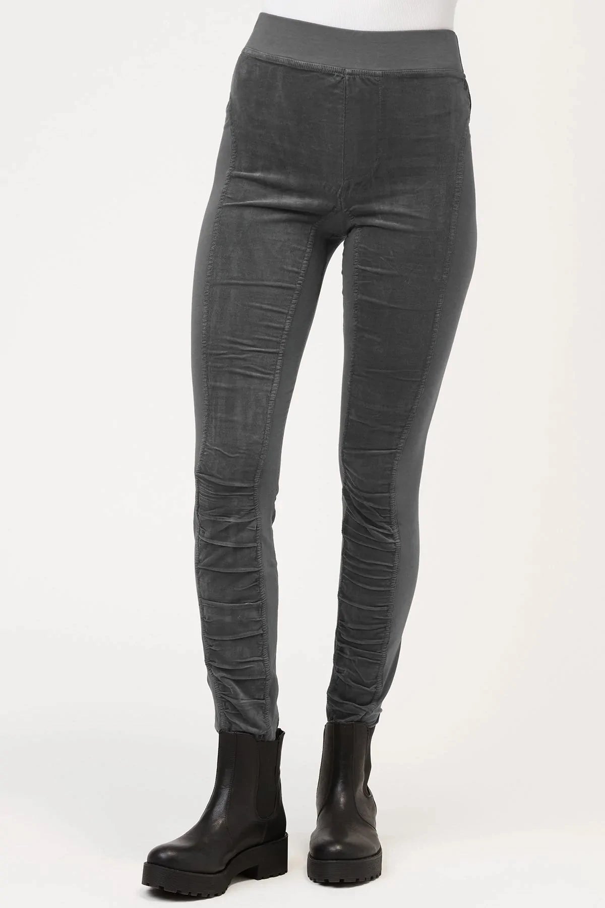 Corduroy Oslo Leggings for Women - Soft Stretch High Waist Comfortable Pants in Charcoal - Perfect for Yoga, Workout, and Casual Wear
