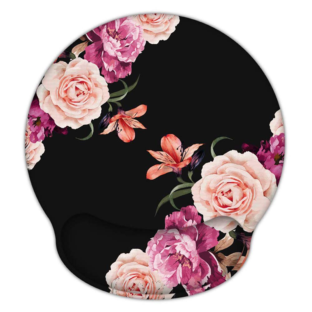 Ergonomic Mouse Pad with Wrist Support - Memory Foam Non-Slip Mousepad for Pain Relief, Comfortable Office & Home Computer Use - Perfect for Typing, Gaming & Long Work Sessions - Adorable Peony Flower Design