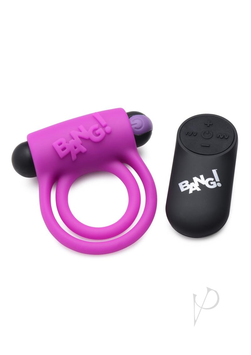 Bang! Rechargeable Silicone Cock Ring & Bullet Vibrator with Remote Control - Purple | Couples Adult Toy for Enhanced Intimacy & Pleasure | Bedroom Accessory for Spicy Nights