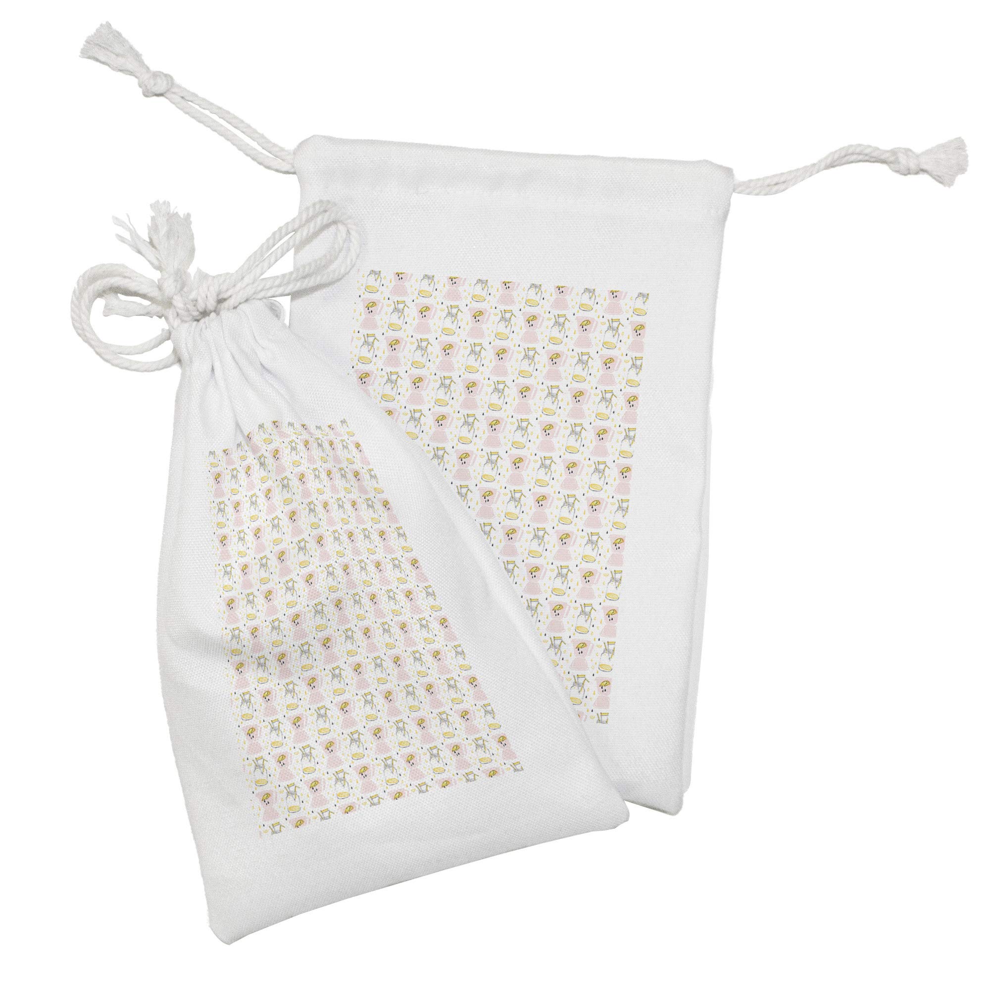 Ambesonne Summer Fabric Pouch Set of 2 - Abstract Lemonade Glass Jar & Lemon Slices Design, Small Drawstring Bag for Toiletries, Masks, Party Favors (9
