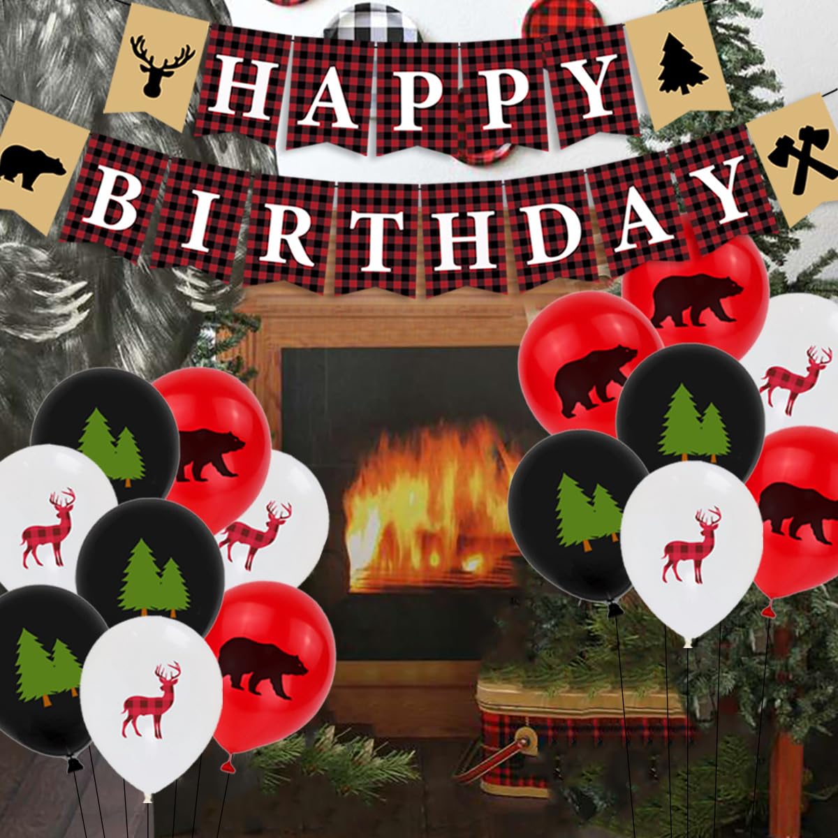 Lumberjack 2nd Birthday Party Decorations for Boys - Two Wild Themed Decor Set in Black & Red Buffalo Plaid - Complete 2nd Birthday Party Supplies for Outdoor, Camping or Rustic Theme Celebrations