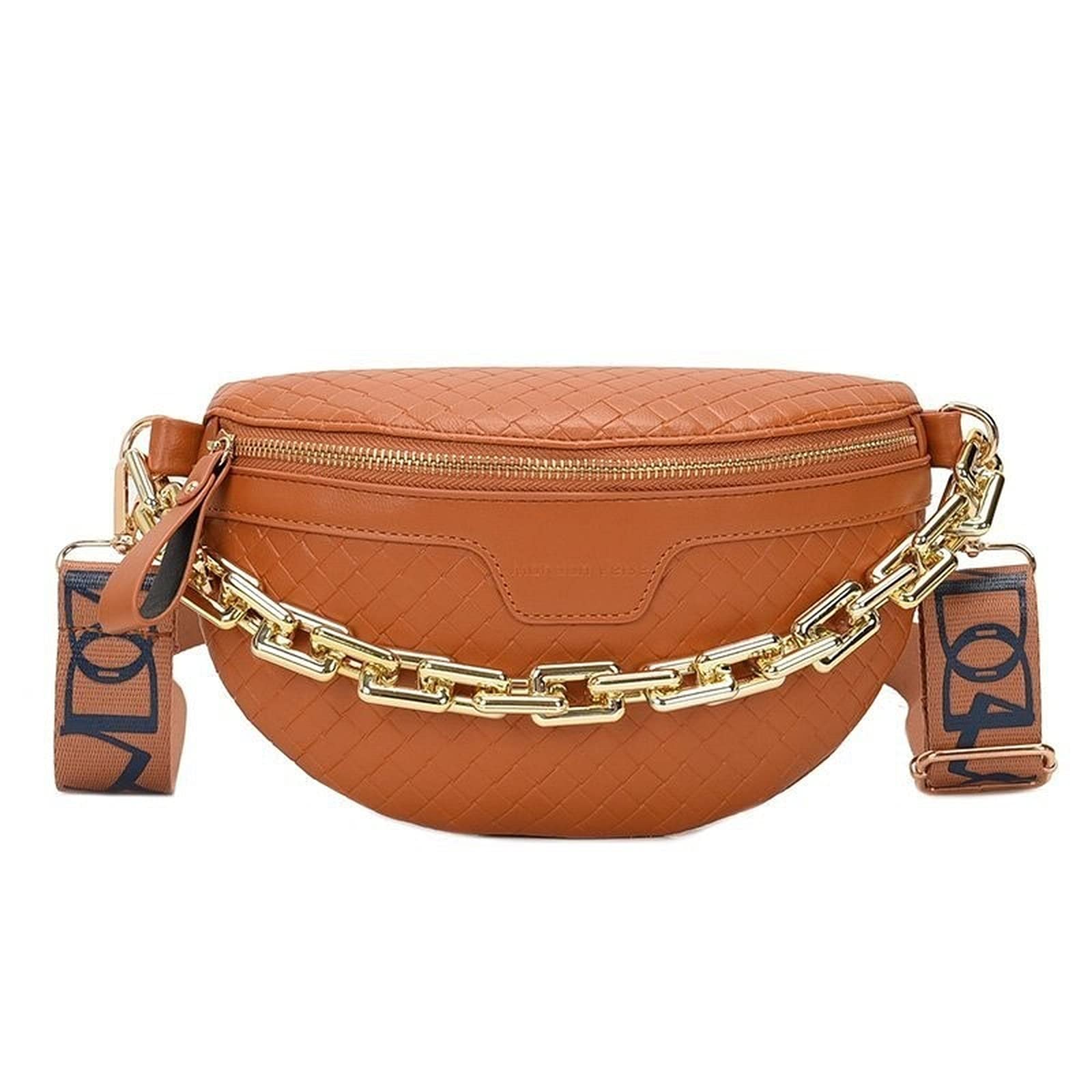 Stylish Plaid Leather Fanny Pack for Women - Thick Chain Crossbody Waist Bag, Luxury Designer Shoulder Chest Bag (Brown) | Perfect for Travel, Concerts & Everyday Use