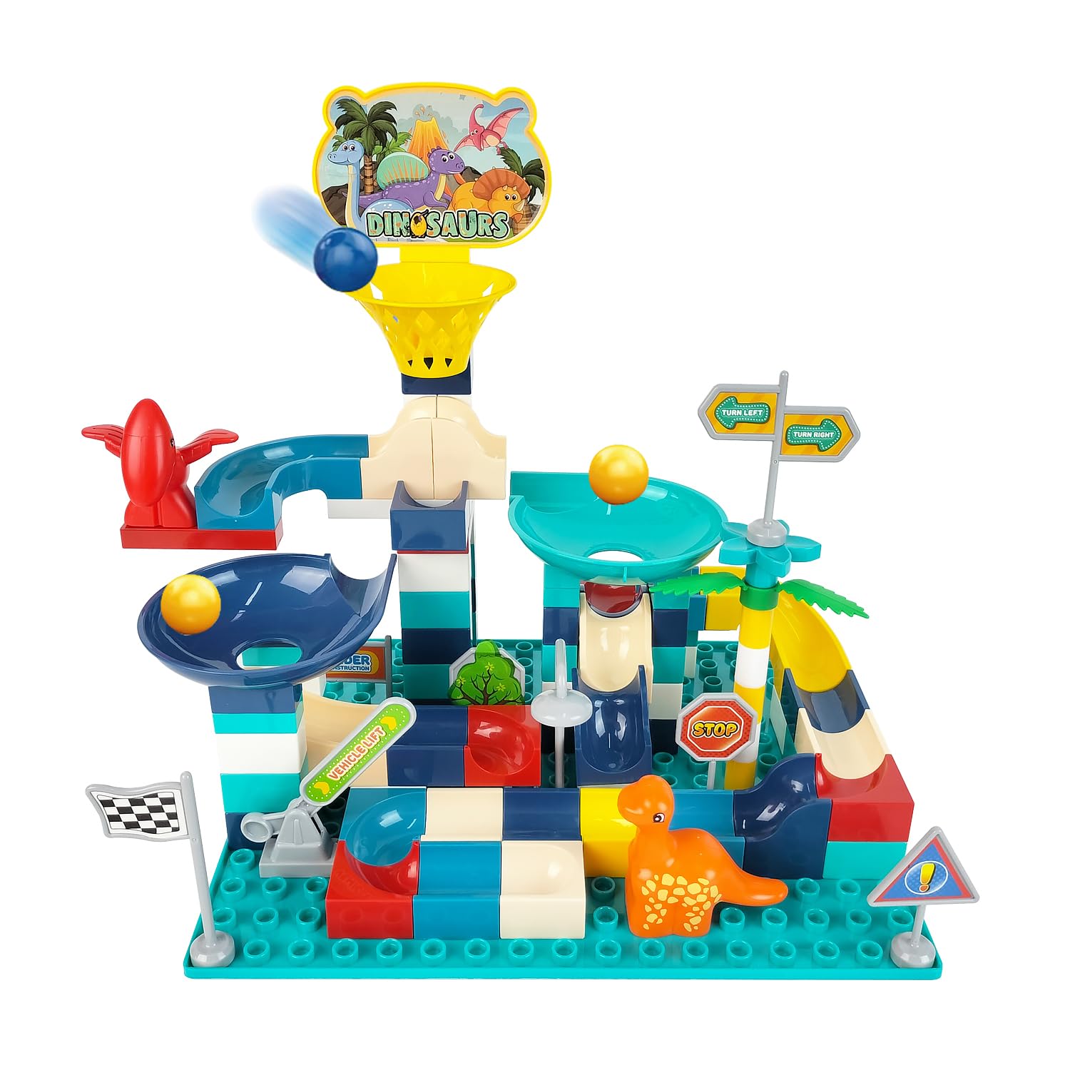Dinosaur Marble Run Building Blocks - STEM Educational Toys for Kids Ages 3-8, Creative Animal Bricks Set for Toddlers & Preschoolers | Perfect Gift for Boys & Girls | Fun Learning Activity for Home & Classroom Play
