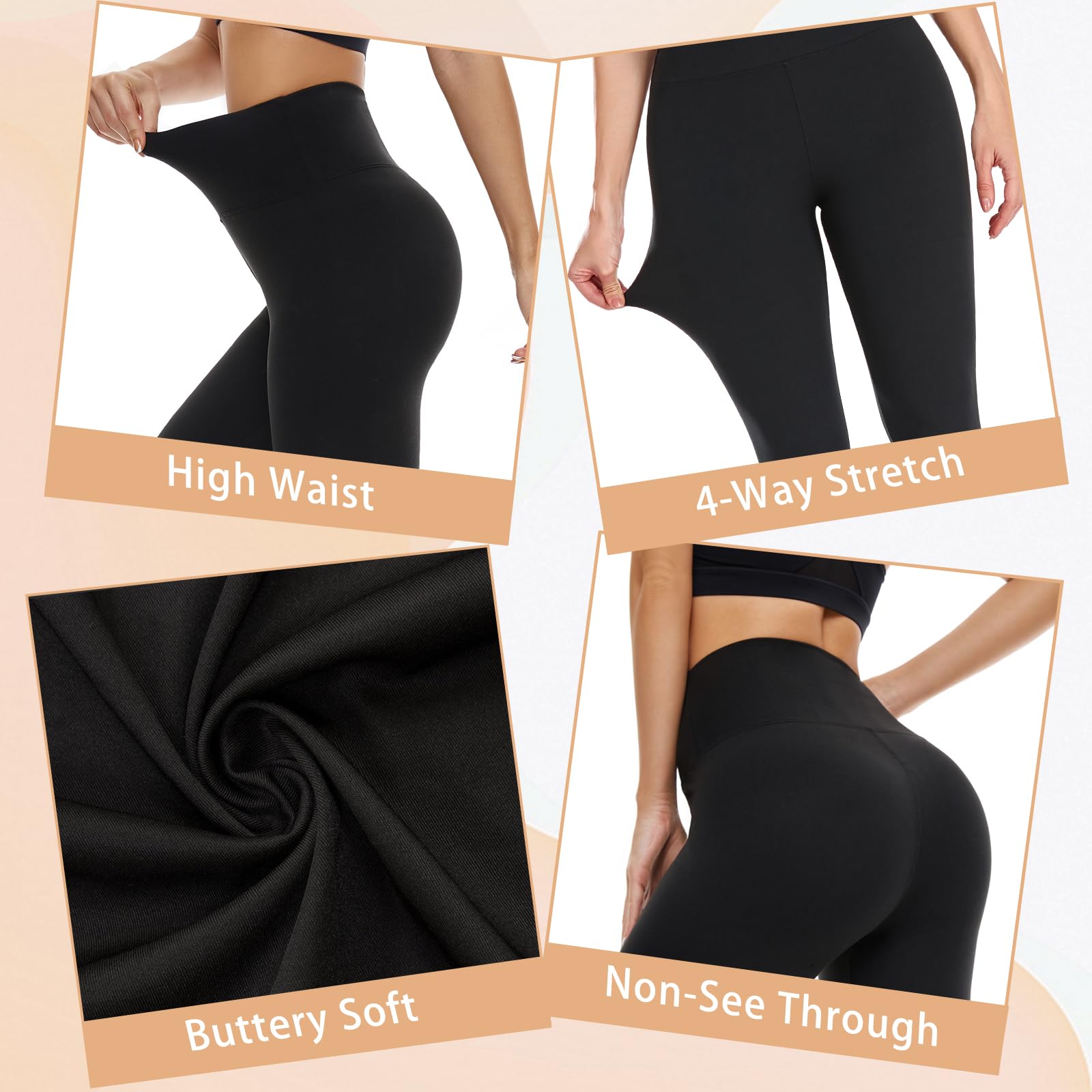 ACTINPUT Women's High Waist Yoga Pants - 4 Pack Black Tummy Control Leggings for Workout & Gym