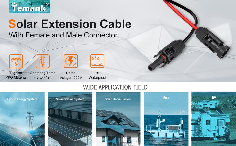 10AWG Solar Extension Cable 30Ft Red & Black - Weatherproof PV Wire with Universal Solar Connectors (Plug & Play) - Perfect for RV, Boat, Off-Grid Solar Systems & Outdoor Power Applications