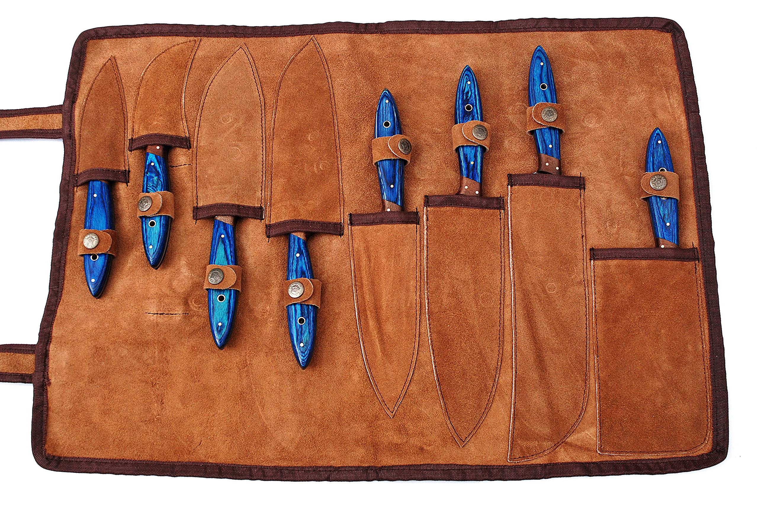 W Trading - Damascus Steel 8-Piece Professional Chef Knife Set with Chopper, Cleaver & Roll Bag | High-Quality Kitchen Knives for Cooking, Slicing & Food Prep | Perfect for Chefs, Home Cooks & Culinary Enthusiasts