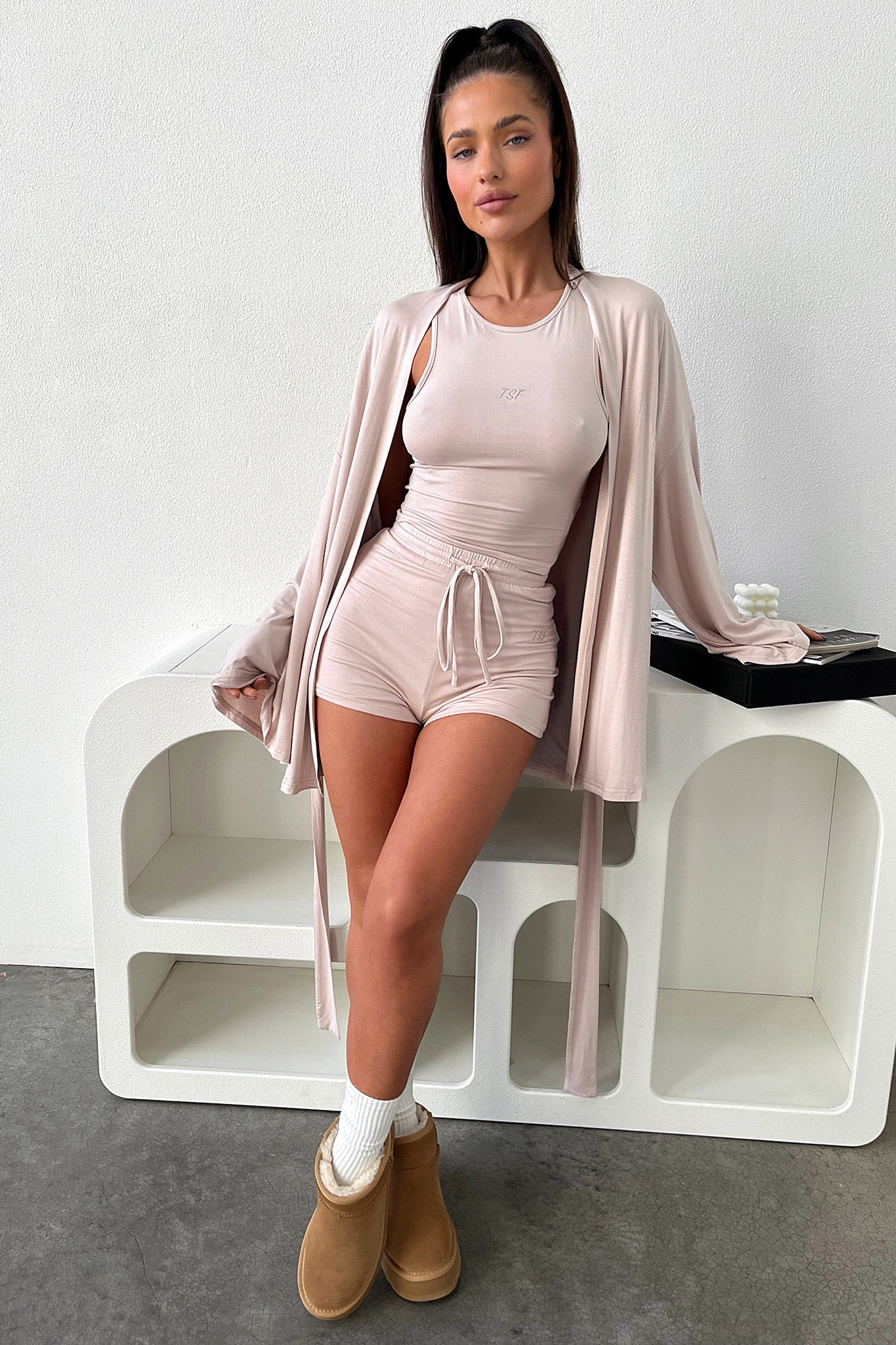 Alita Women's Soft Beige Robe - Cozy Bathrobe for Spa, Lounge & Home Relaxation