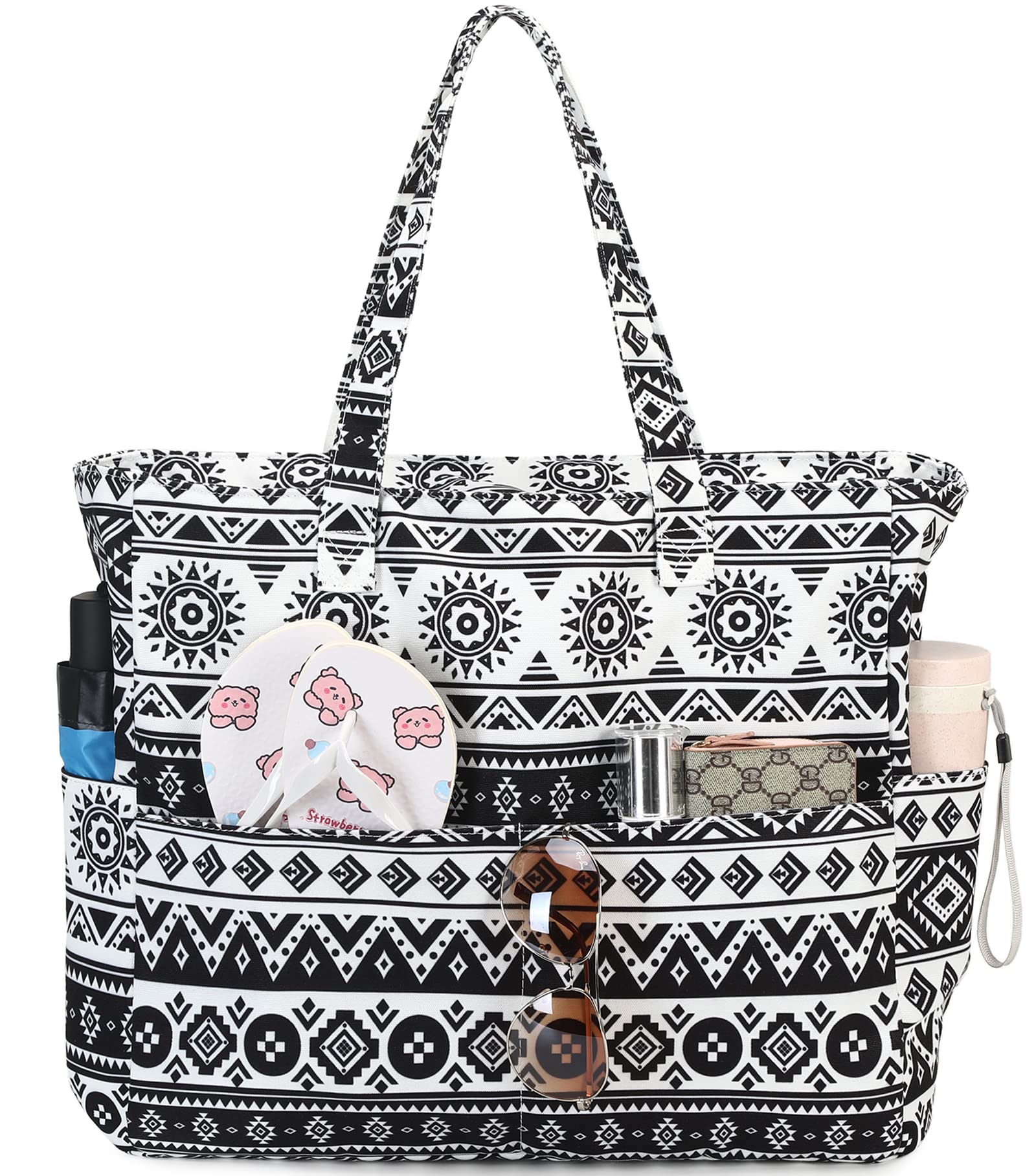 Waterproof Sandproof Large Beach Tote Bag for Women with Zipper & Wet Pocket - Perfect for Pool, Gym, Grocery Shopping & Travel Accessories | Durable Carryall for Summer Vacation, Beach Day & Outdoor Activities