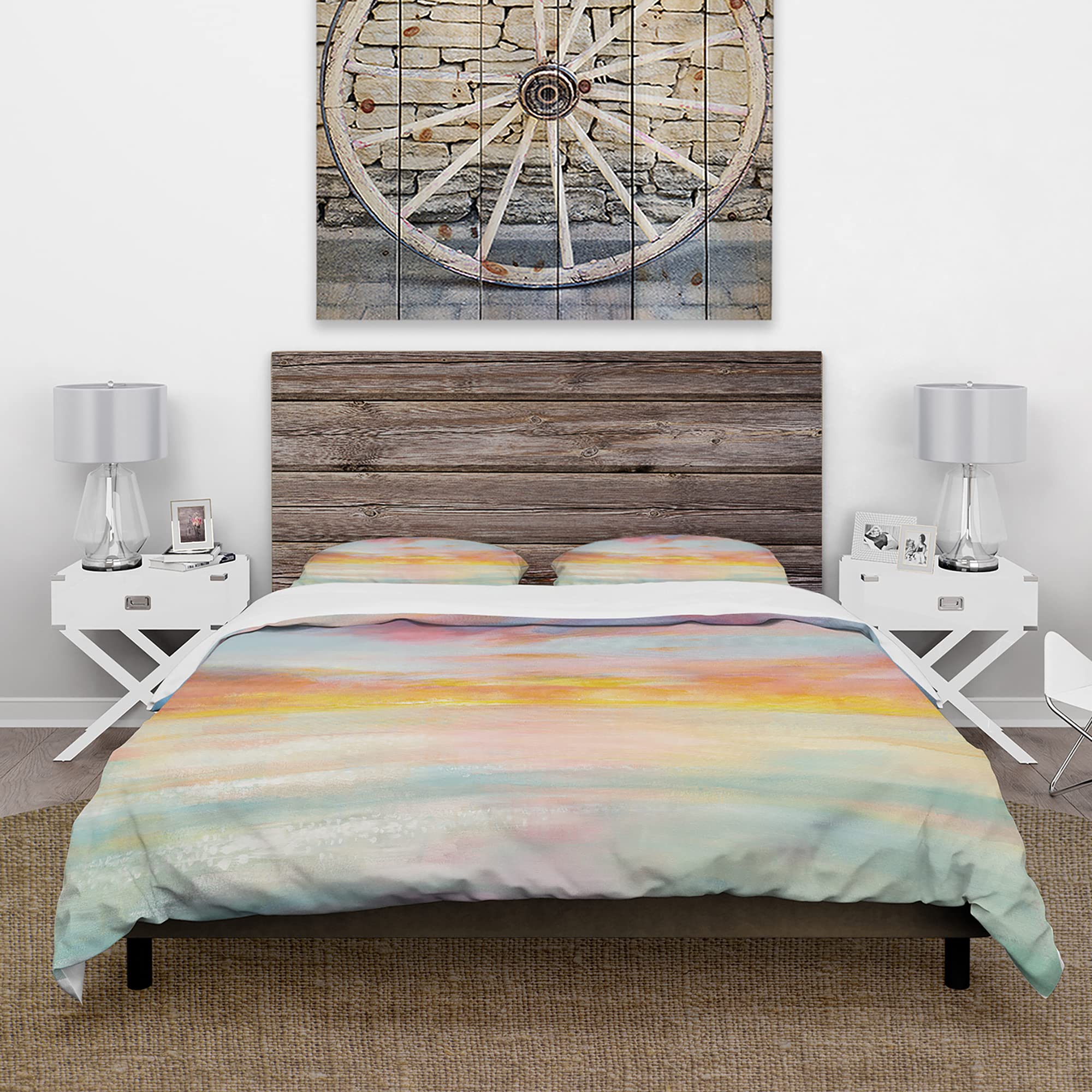 Pastel Pink Blue Clouds Duvet Cover Set King - Nautical Coastal Bedding for All Seasons
