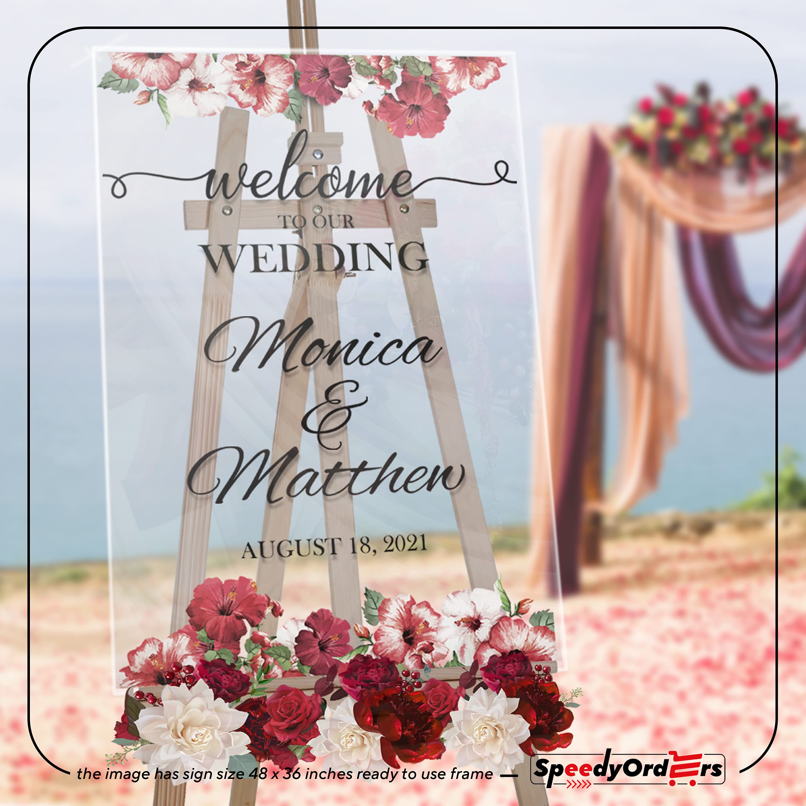 Custom Floral Welcome Wedding Sign - Personalized Acrylic Wedding Reception Banner - 'To Our Wedding' Sign for Bride & Groom (10