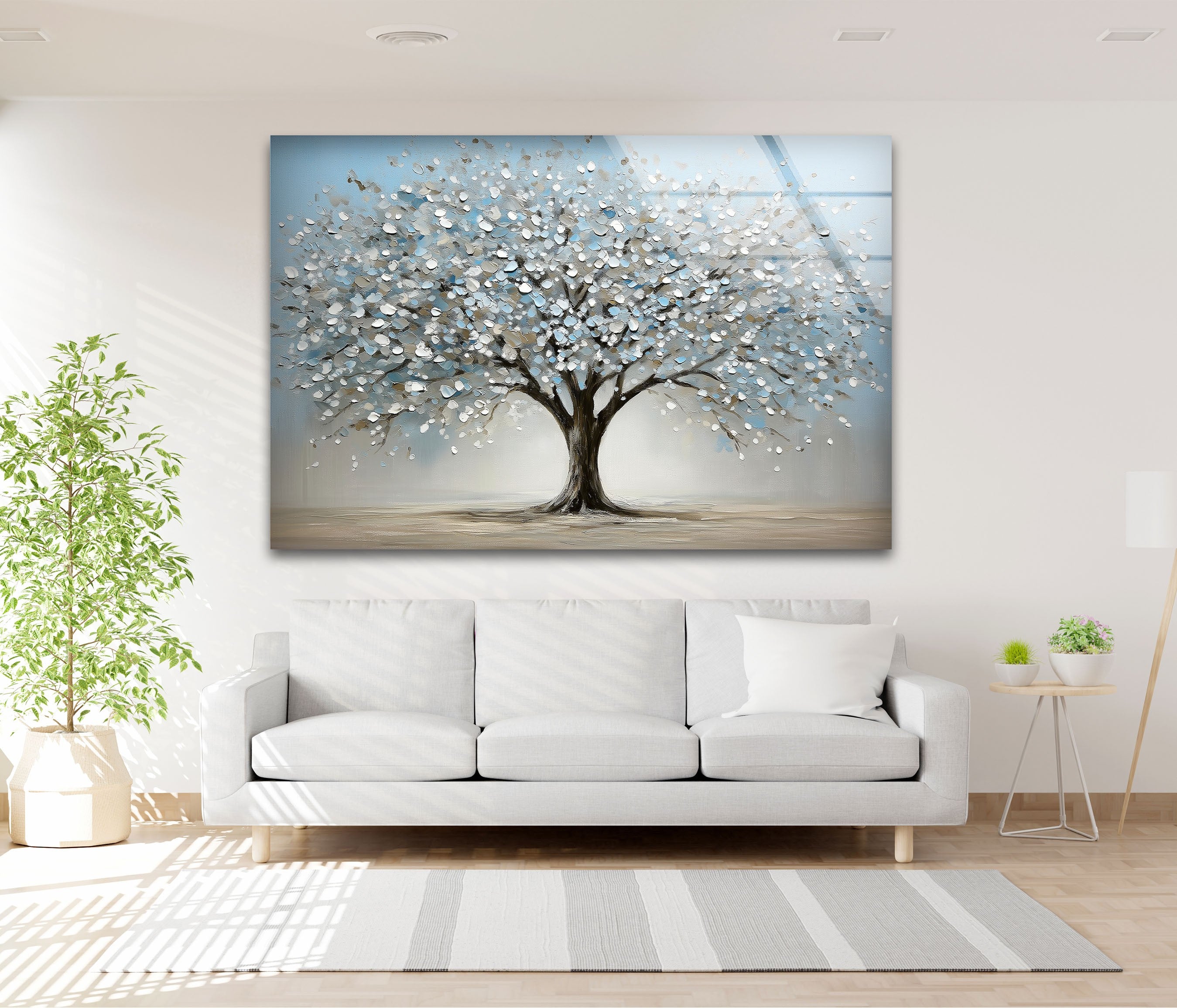 Blossoming Serenity Tree - Modern Textured Glass Wall Art Decor for Living Room, Bedroom & Office | Nature-Inspired Home Decor