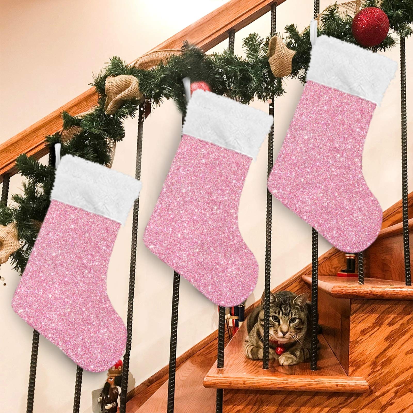 Personalized Pink Glitter Christmas Stockings - 18 Inch Large Snowflake Stocking for Holiday Decorations, Xmas Party & Family Gifts | Perfect for Fireplace Mantel, Tree Decor & Festive Home Decor