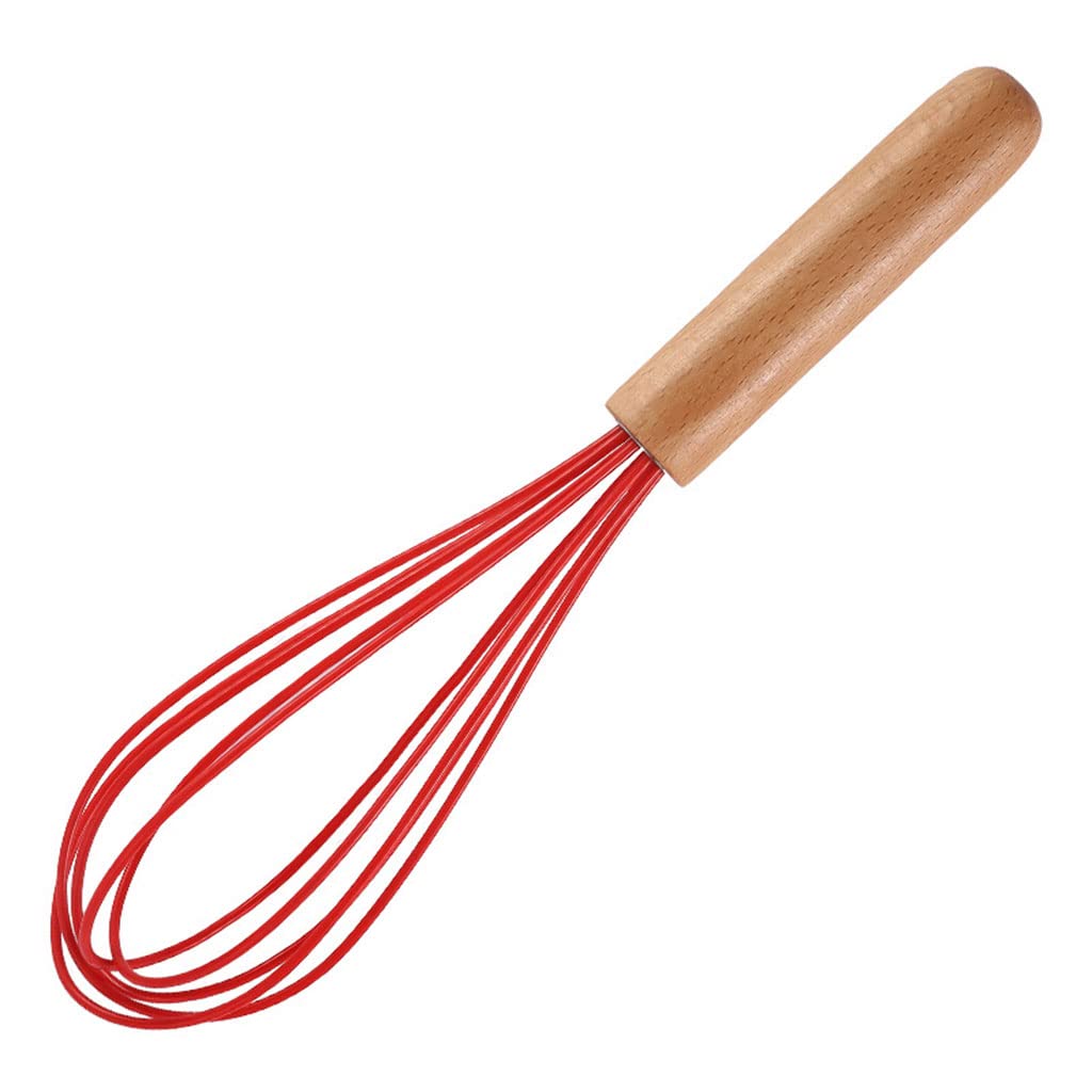 Premium Silicone Whisk with Wooden Handle - Durable Egg Beater, Cream Blender & Kitchen Whisking Tool for Baking, Cooking & Mixing - Perfect for Eggs, Cake Batter, Sauces & Smoothies