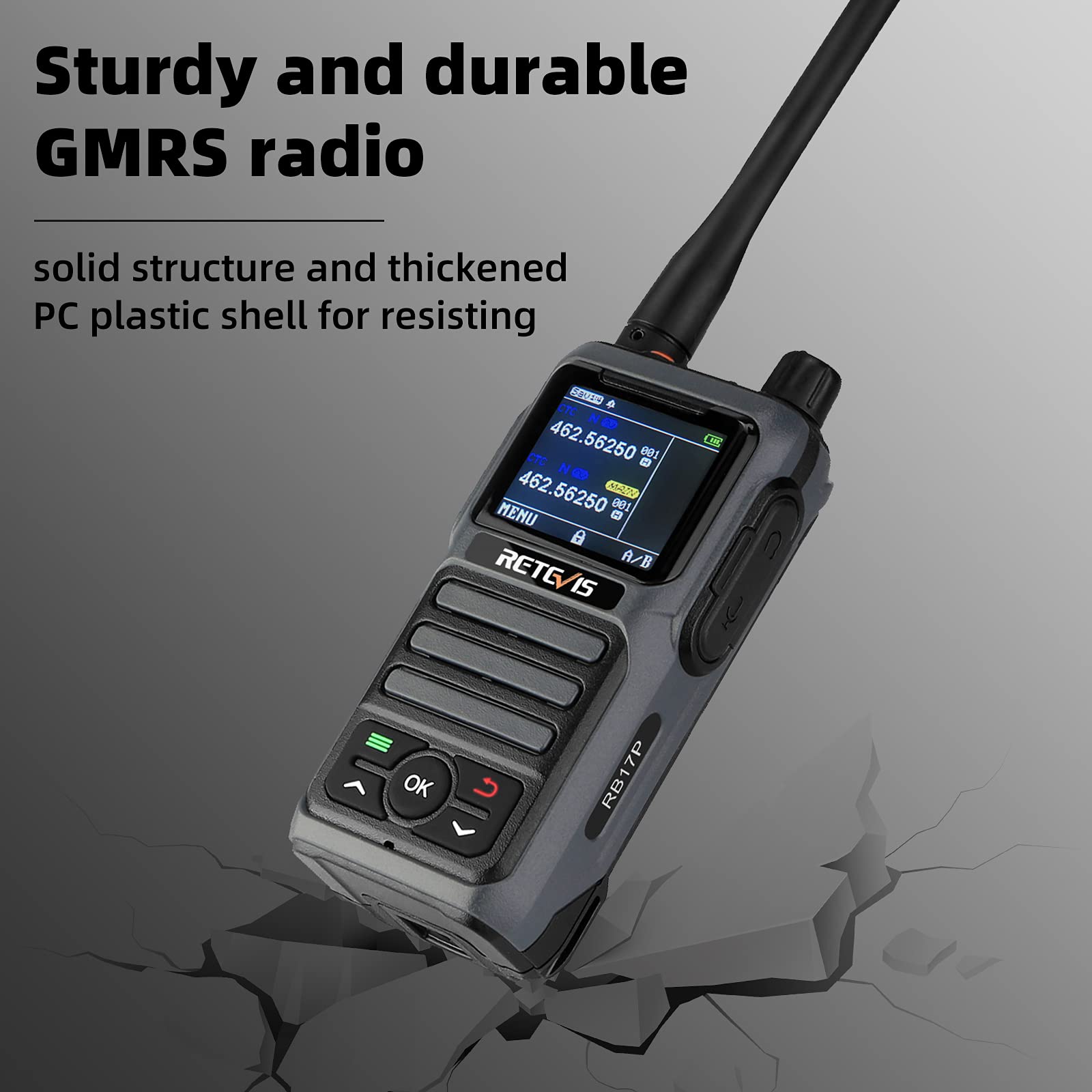 Retevis RB17P GMRS Two-Way Radios for Adults - Long Range Walkie Talkies with 2200mAh Rechargeable Battery, SOS Alarm & NOAA Weather Scan - Ideal for Hiking, Camping, Hunting & Outdoor Adventures (1 Pack)