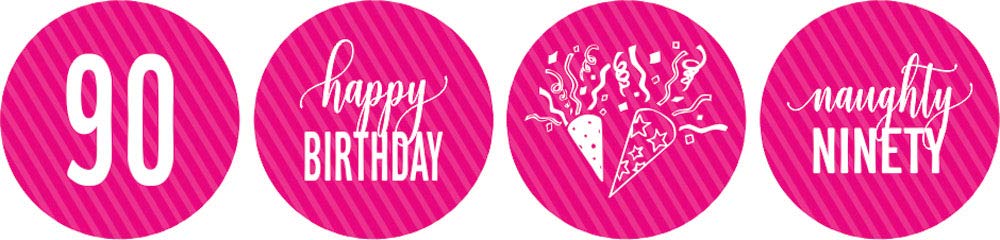190pcs Naughty 90th Birthday Stickers - Fuchsia Pink for Party Decor