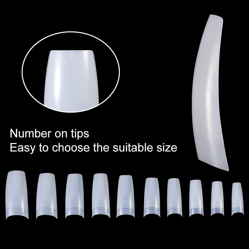 200 Pcs Acrylic Nail Tips - French Half Cover Fake Nails, Coffin Shape Artificial Nails in 10 Sizes - Natural Look for Nail Salons & DIY Manicure - Perfect for Wedding, Party & Everyday Nail Art with Storage Box