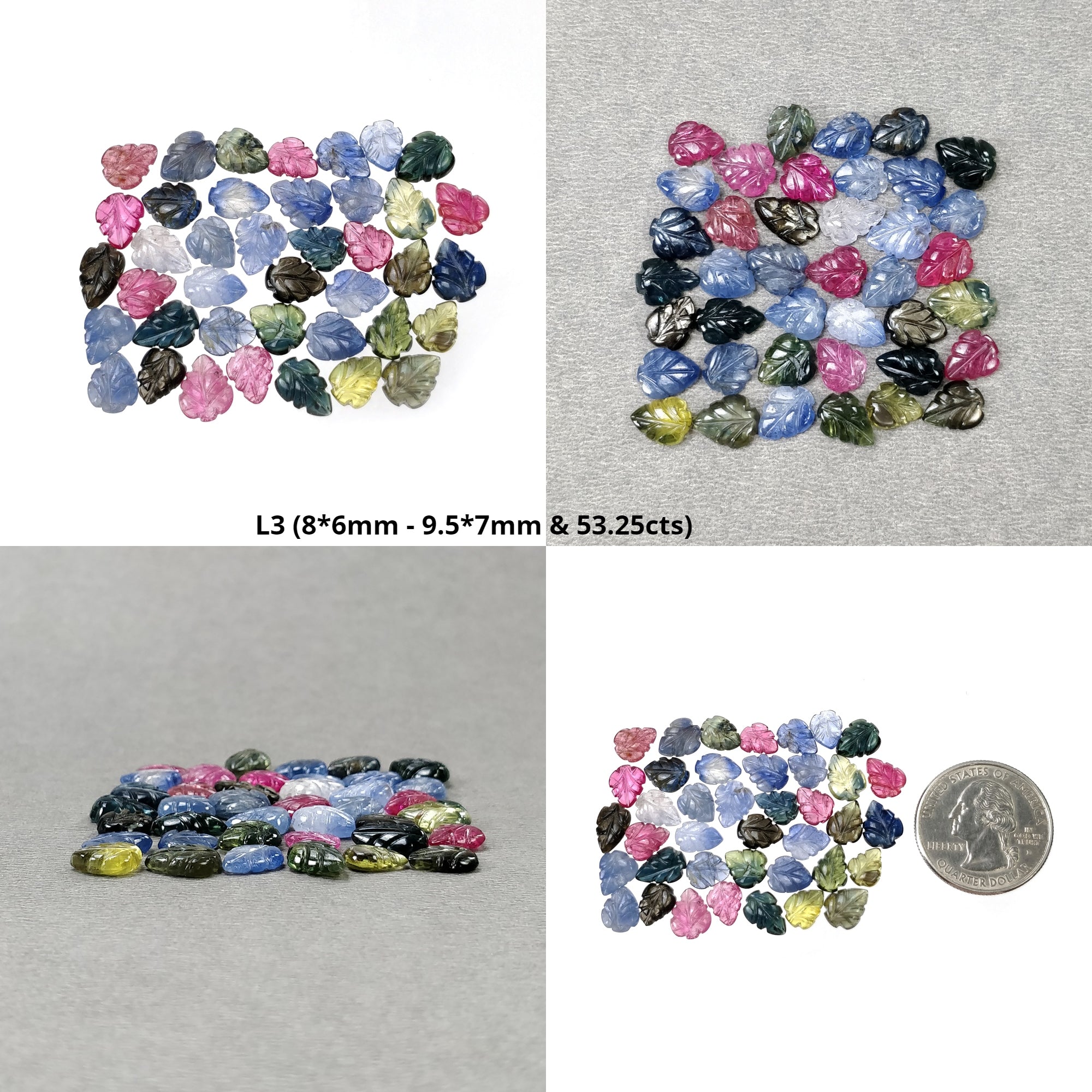 Natural Untreated Bi-Color Sapphire Gemstone Carving - Handcrafted Leaf Design (33pcs, 36pcs, 40pcs, 43pcs Lots) | Perfect for Jewelry Making, DIY Crafts & Spiritual Healing