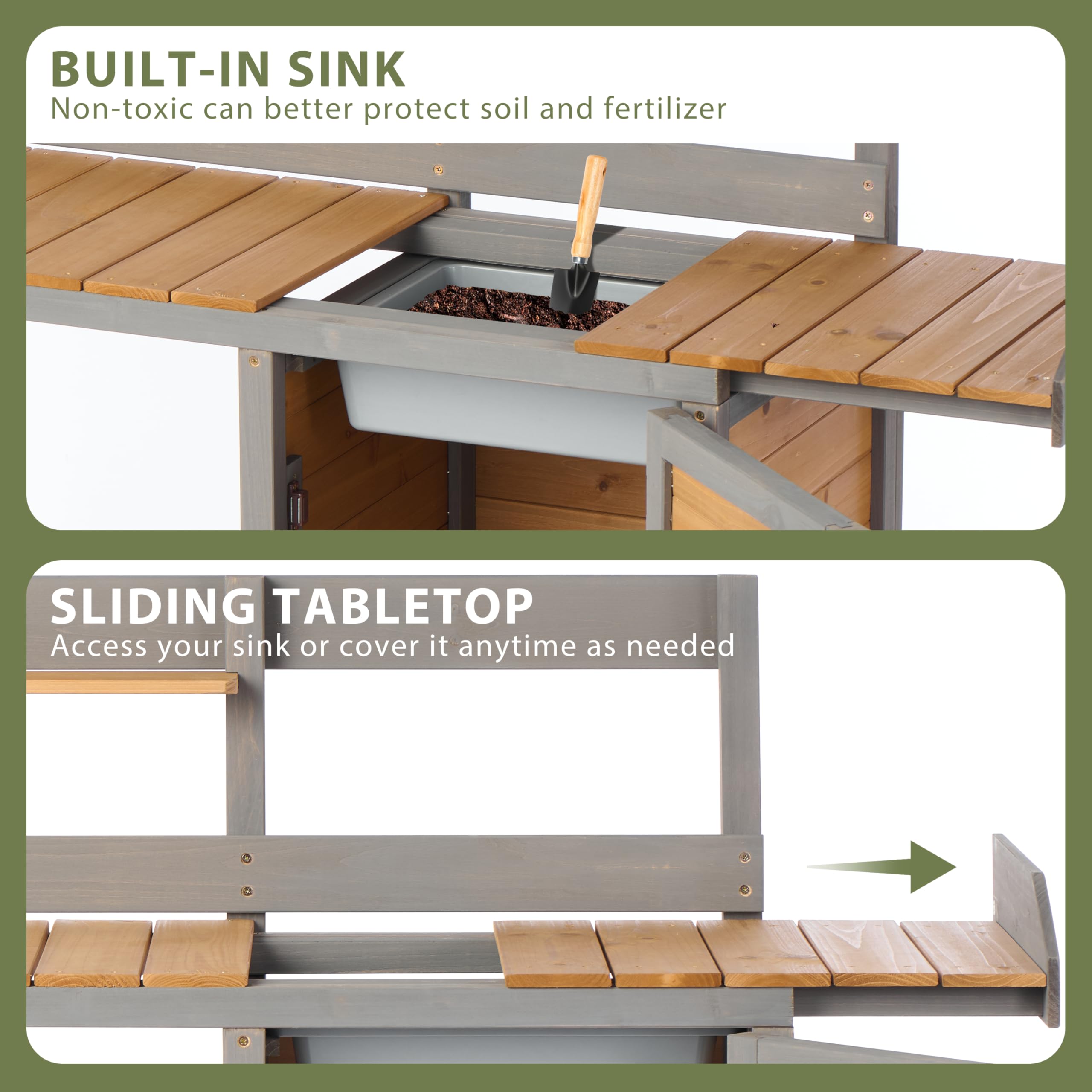 Wooden Potting Bench with Sink - Outdoor Garden Work Table with Storage Shelf | Perfect for Planting, Gardening, and DIY Projects on Patio, Lawn or Backyard