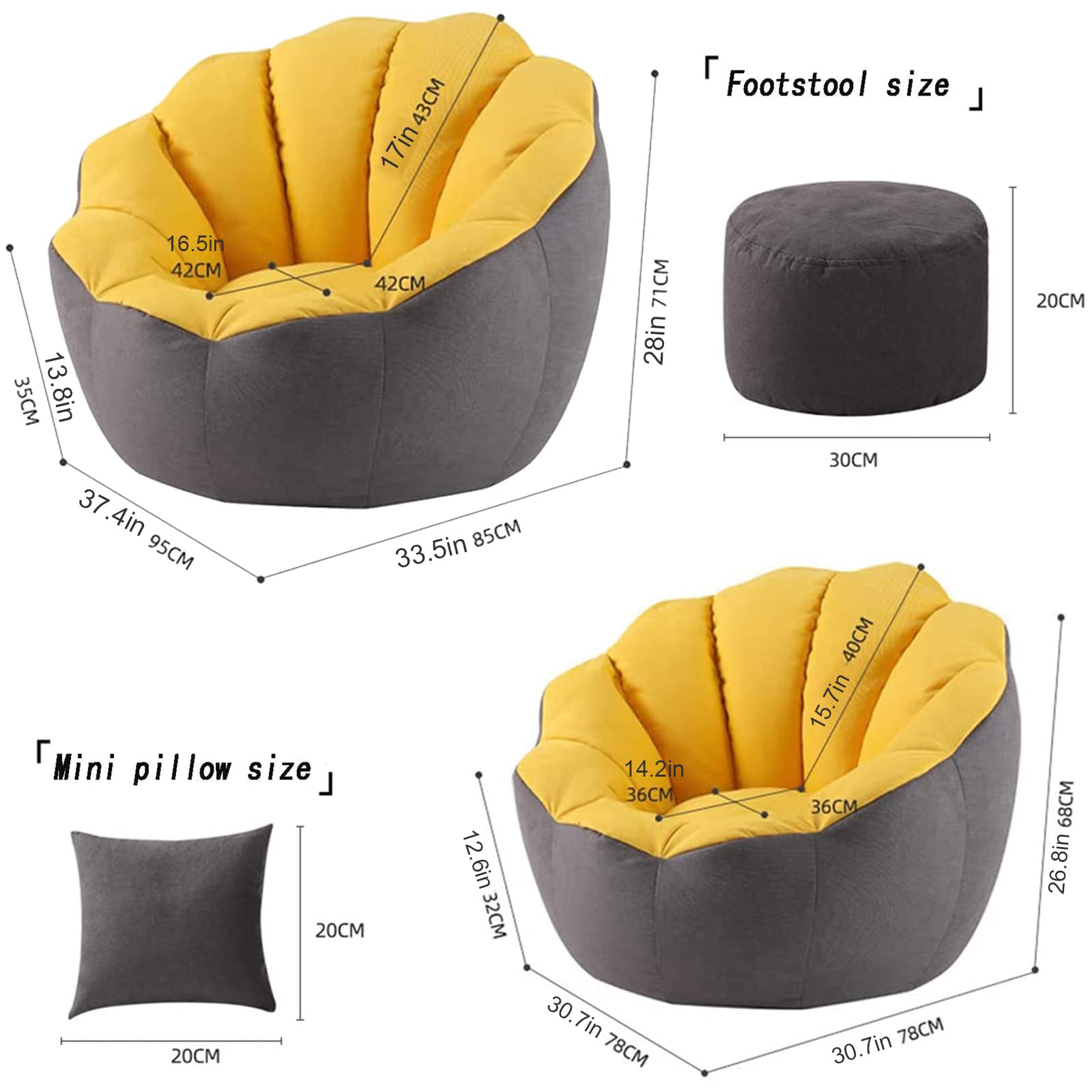 DSHOME Petal-Shaped Bean Bag Chair with Removable Cotton Cover & Foot Stool - Ultra Soft Comfy Pouf Sofa for Reading, Gaming, and Relaxing in Bedroom or Living Room