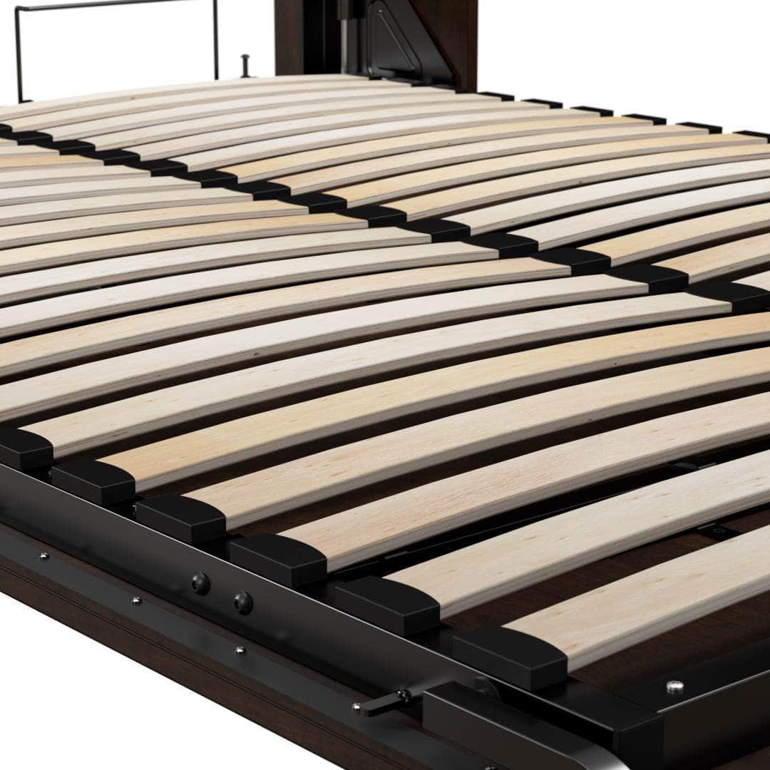 Pur 90 Queen Size Murphy Wall Bed with Storage Unit in Chocolate - Space Saving Fold Down Bed for Small Apartments & Guest Rooms