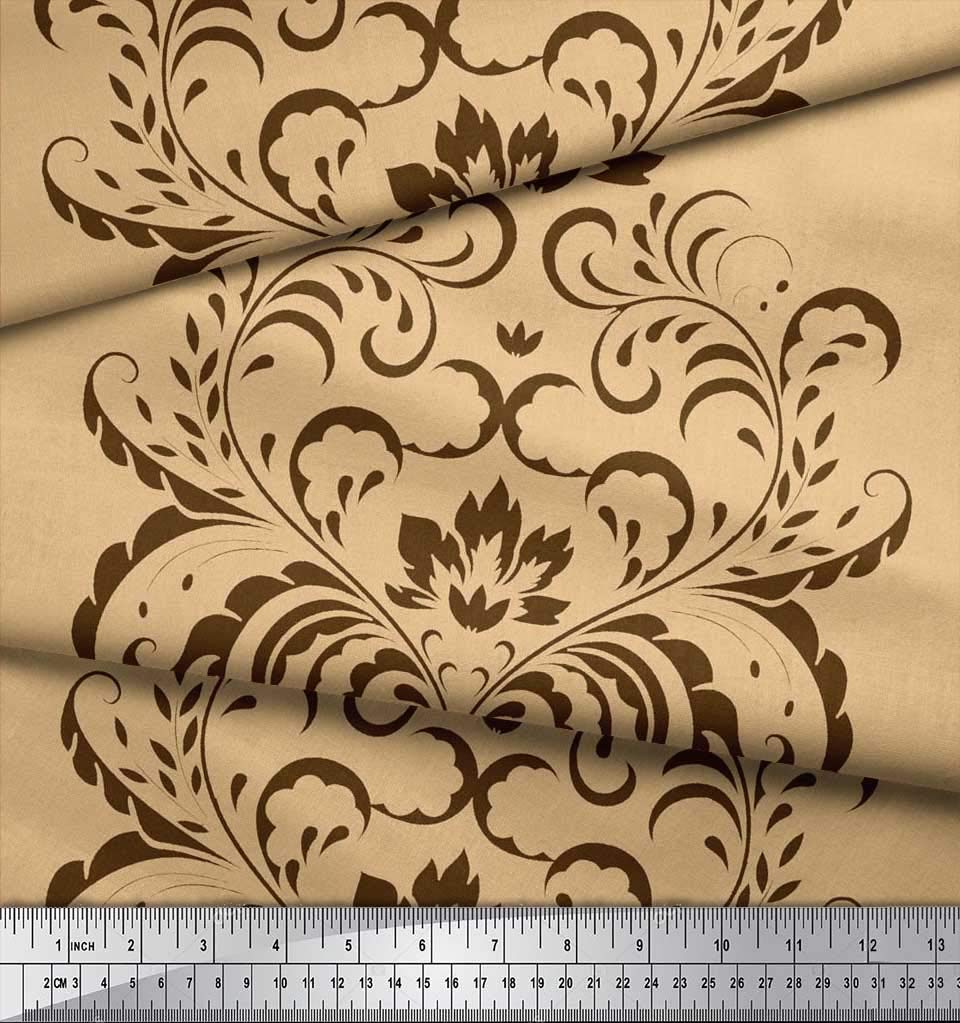 Soimoi Moss Georgette Brown Fabric by The Yard - 42 Inch Wide Ogee Damask Pattern - Classic Timeless Printed Fabric for Dresses, Curtains & Home Decor