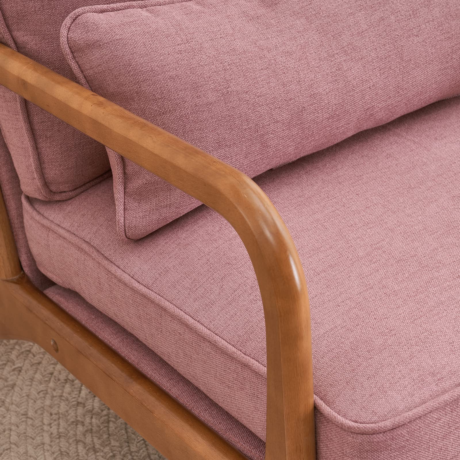 VINGLI Set of 2 Mid Century Modern Accent Chairs - Pink Linen Upholstered Lounge Armchairs with Wooden Legs for Living Room, Bedroom & Reading Nook - Cozy Comfortable Seating for Adults (Perfect for Relaxing, Reading & Home Decor)