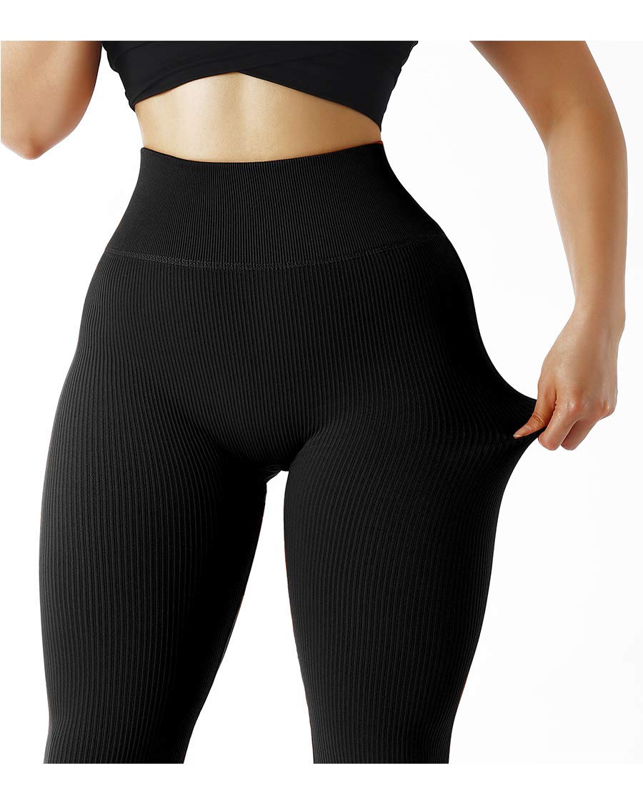 SUUKSESS Women's High Waisted Ribbed Seamless Leggings - Workout, Yoga, Gym Pants for Women - Perfect for Running, Fitness & Lounge Wear