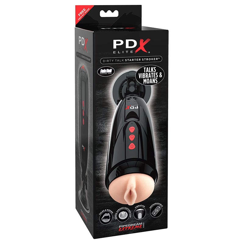 PDX Elite DirtyTalk StarterStroker - Powerful Vibration & Sexy Moans for Men | Realistic Male Masturbator with Intense Pleasure | Perfect for Solo Play & Couples Fun