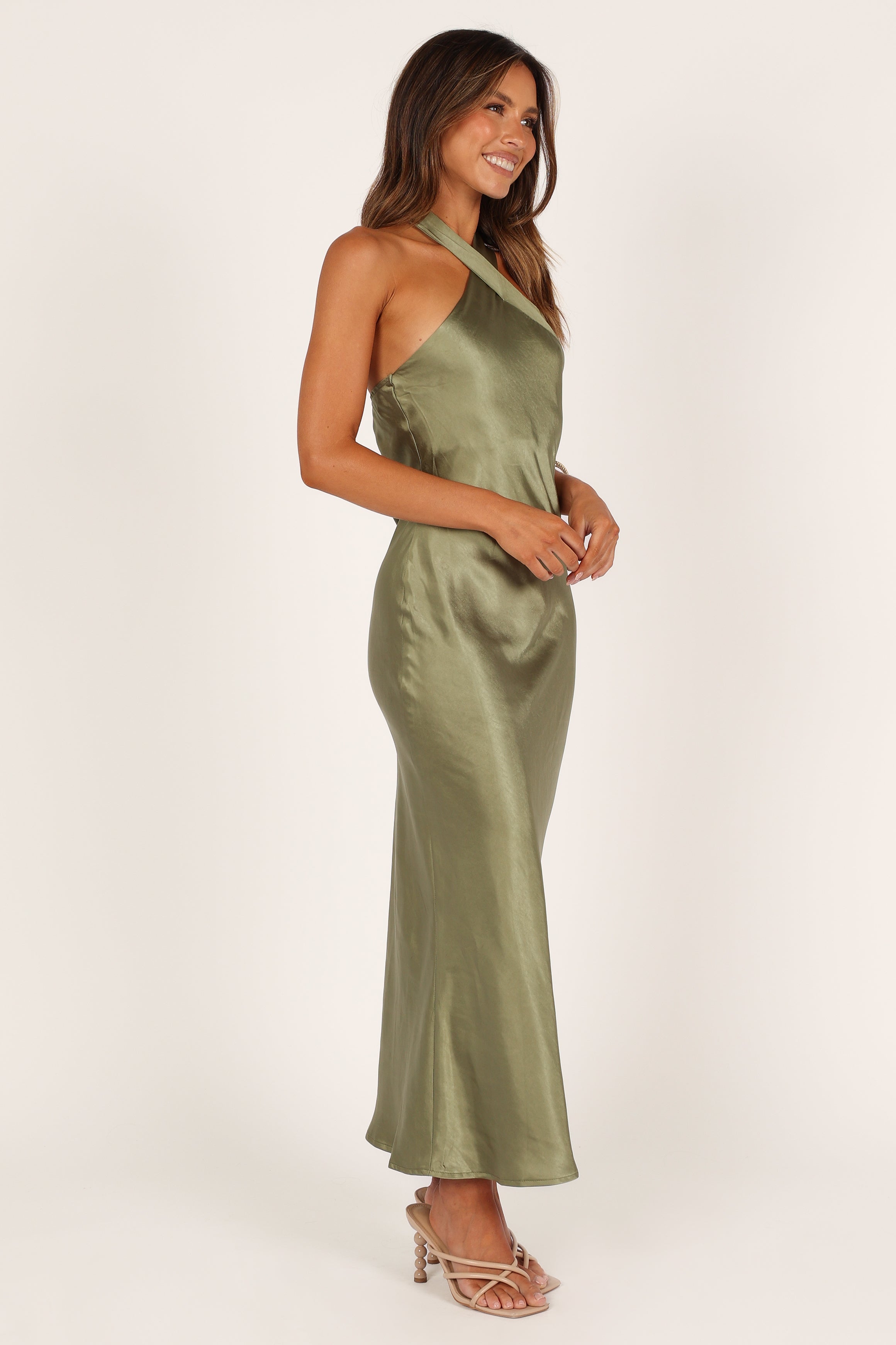Grasie Women's Olive Green Midi Dress - Elegant Casual Summer Dress for Work, Party & Vacation