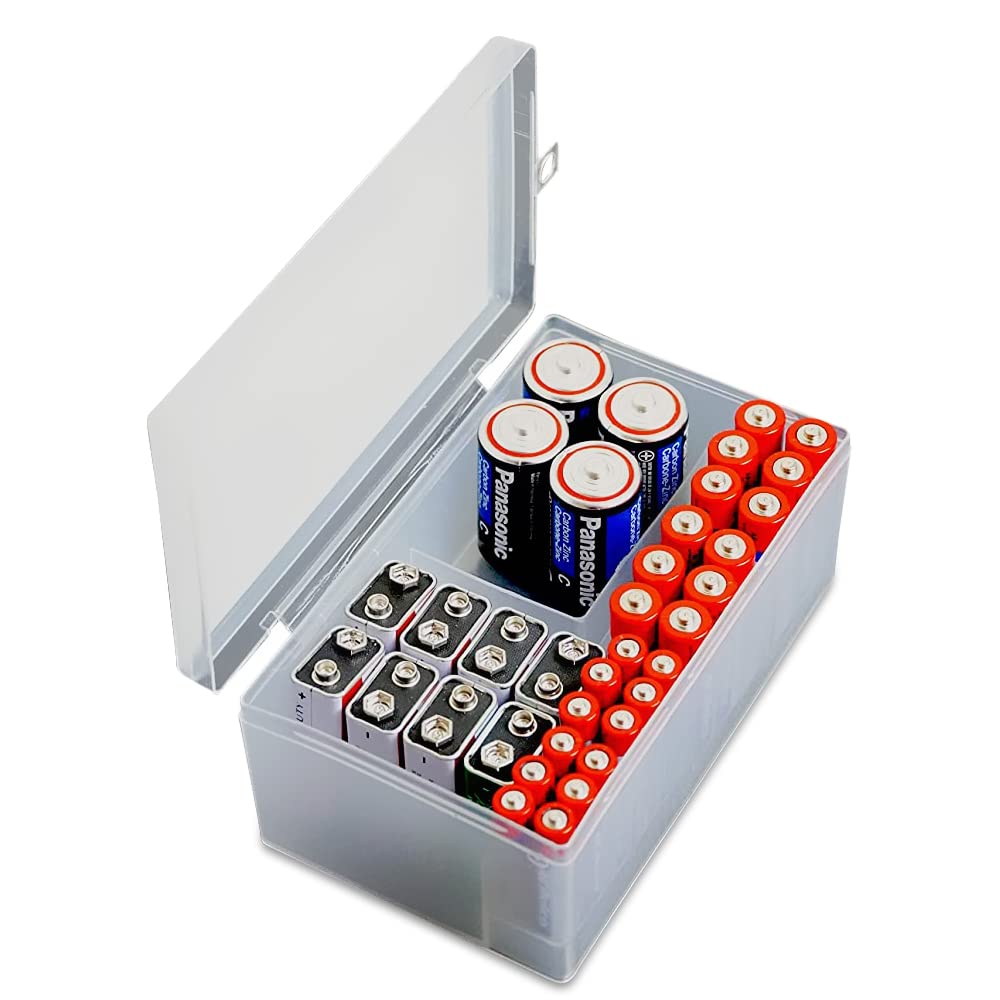 Massca Battery Storage Organizer - 2 Pack Battery Case for AAA, AA, C, D Size Batteries | Holds 34 Batteries Per Case | Perfect for Home, Office, Garage & Travel Organization