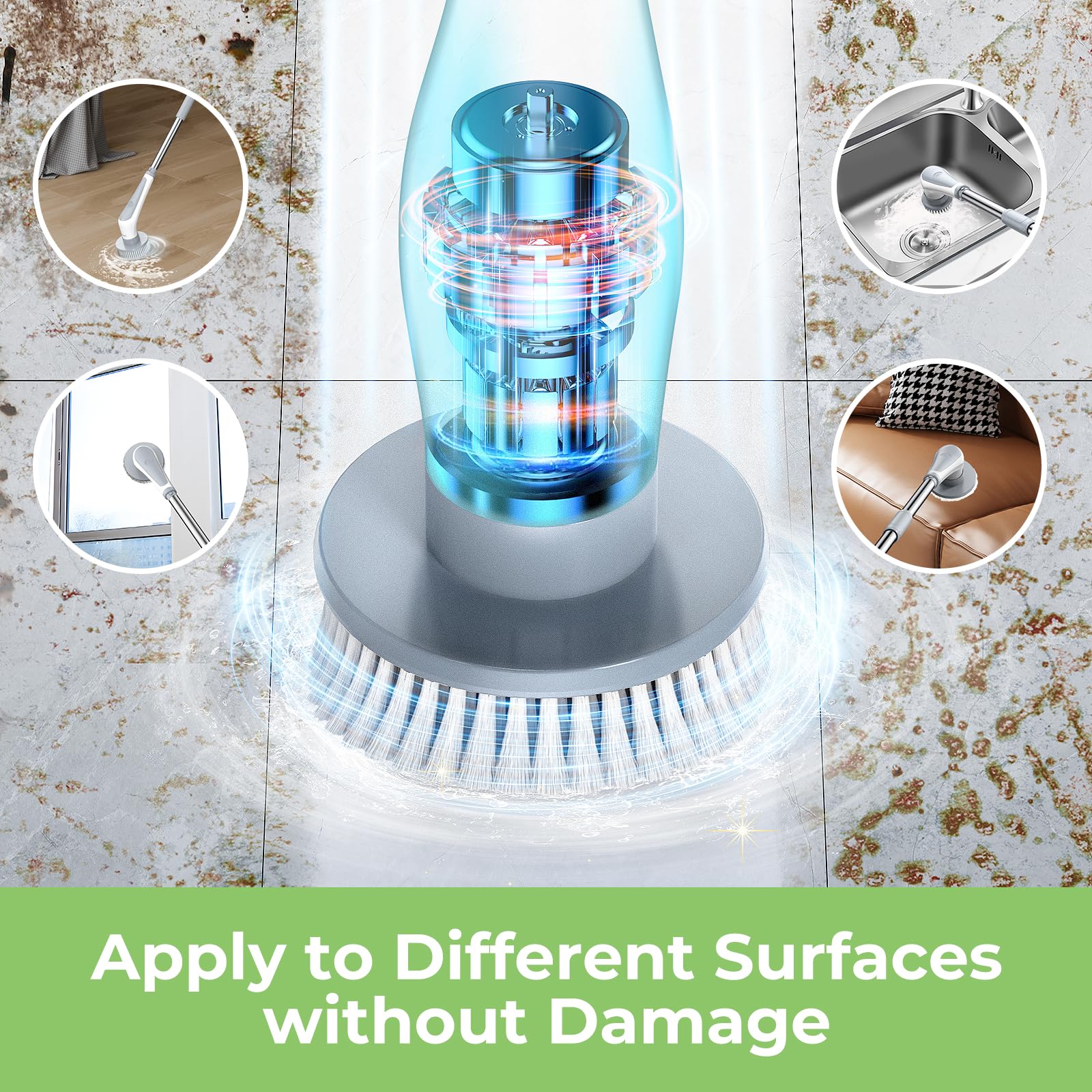 Electric Spin Scrubber - Cordless IPX8 Waterproof Shower Cleaning Brush with 9 Replacement Heads & 4 Adjustable Handles, Dual Speed Extendable Power Scrubber for Bathroom, Kitchen, Bathtub, Tile, Window - Perfect for Deep Cleaning Grout, Shower Doors, and Hard-to-Reach Areas