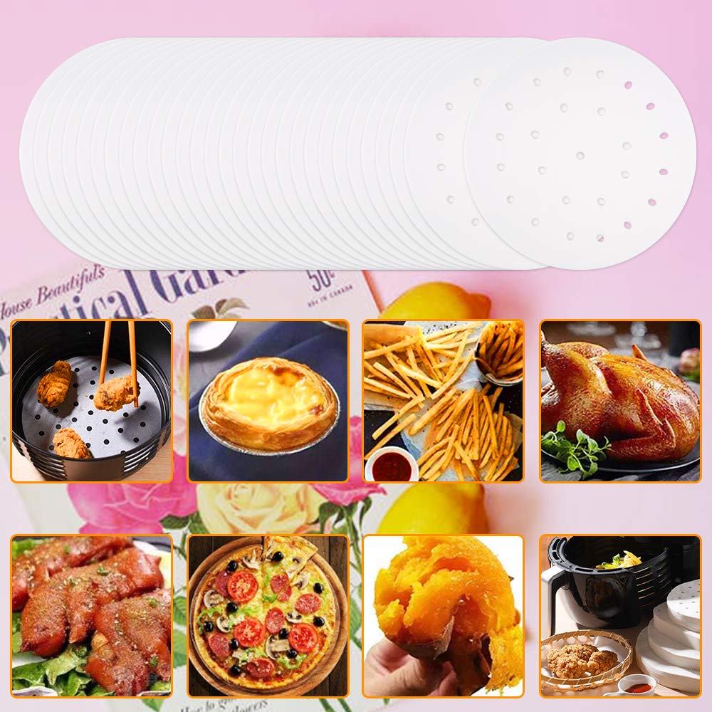 WanderLand Air Fryer Paper Liners - 100 Pack 9-Inch Round Parchment Sheets, Nonstick & Disposable Baking Liners for Microwave, Oil & Water Resistant, Bleach-Free - Perfect for Air Fryers, Baking, and Meal Prep