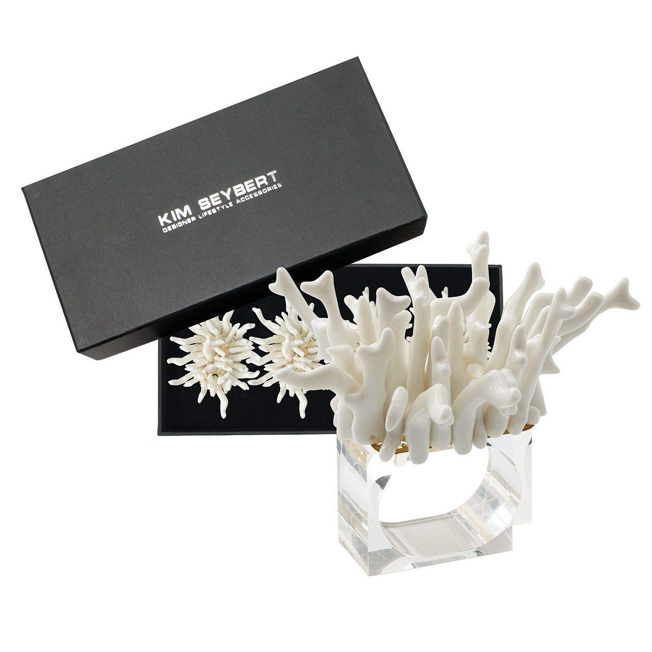 Kim Seybert Amalfi White Napkin Rings - Set of 4 Elegant Tableware Accessories for Fine Dining & Wedding Decor