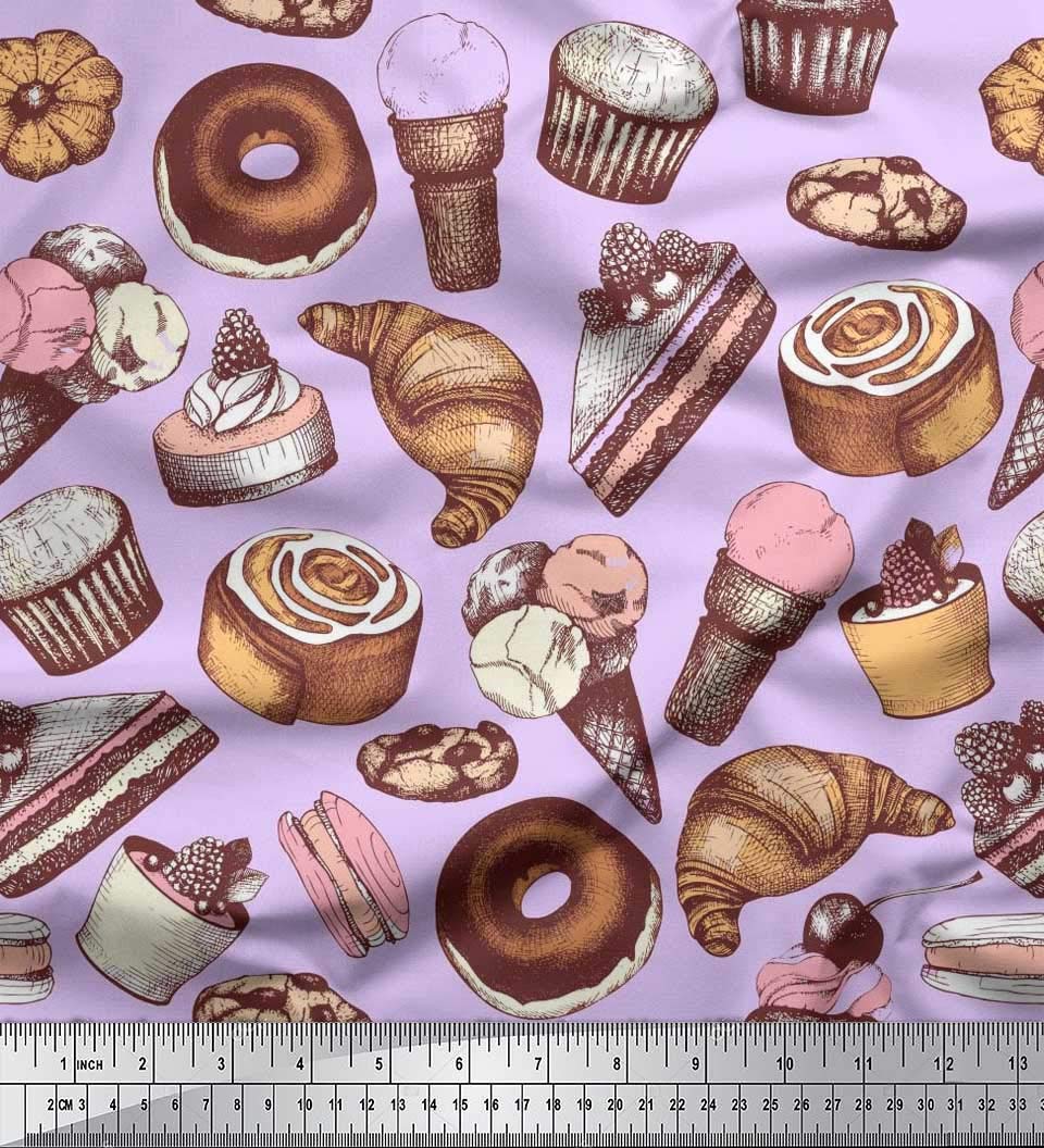 Soimoi 42 Inch Wide Purple Cotton Canvas Fabric by The Yard - Cupcake, Donut & Cookies Food Print for DIY Crafts, Sewing Projects & Home Decor - Whimsical Printed Fabric for Aprons, Tote Bags & Quilting